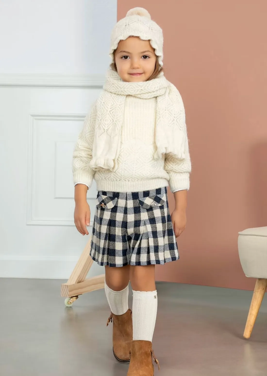 Abel & Lula Girls Beige Lurex Knee Socks