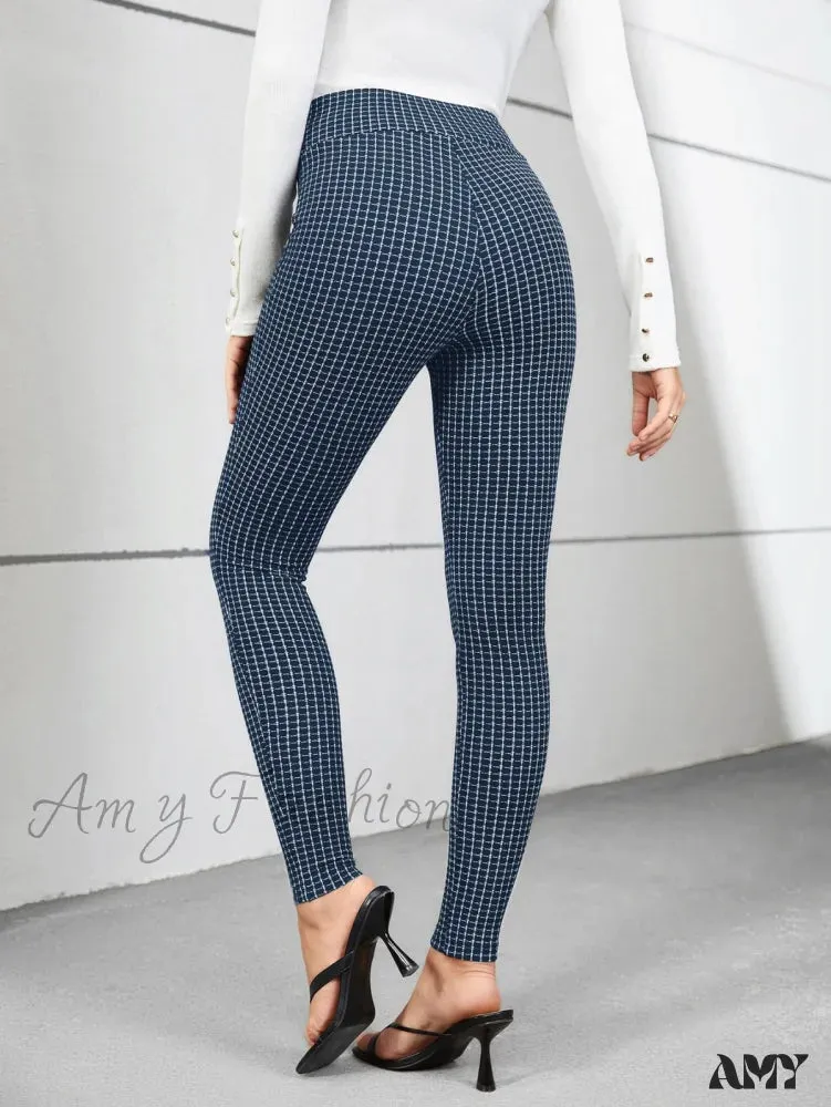 Amy Fashion - Plaid Print Skinny Pants