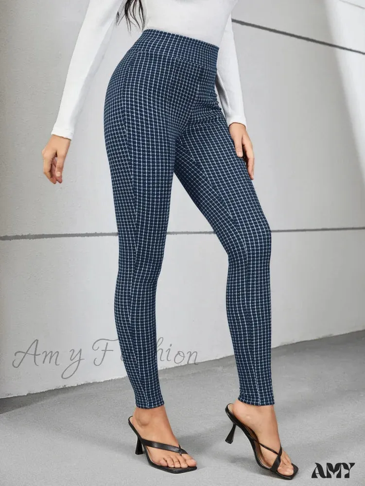 Amy Fashion - Plaid Print Skinny Pants