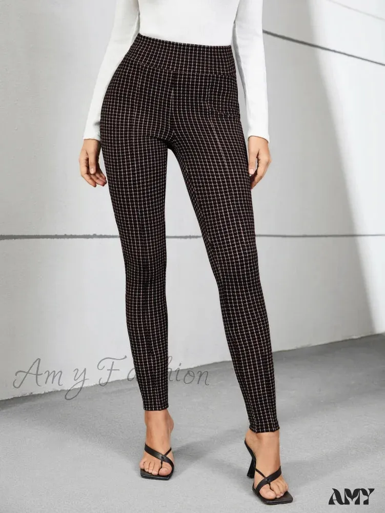 Amy Fashion - Plaid Print Skinny Pants