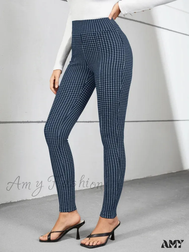 Amy Fashion - Plaid Print Skinny Pants