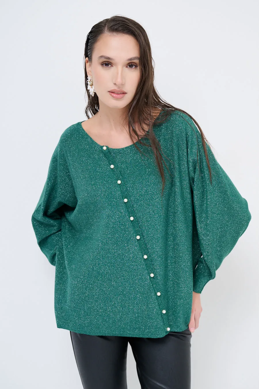 Asymmetric shimmer sweater wholesale