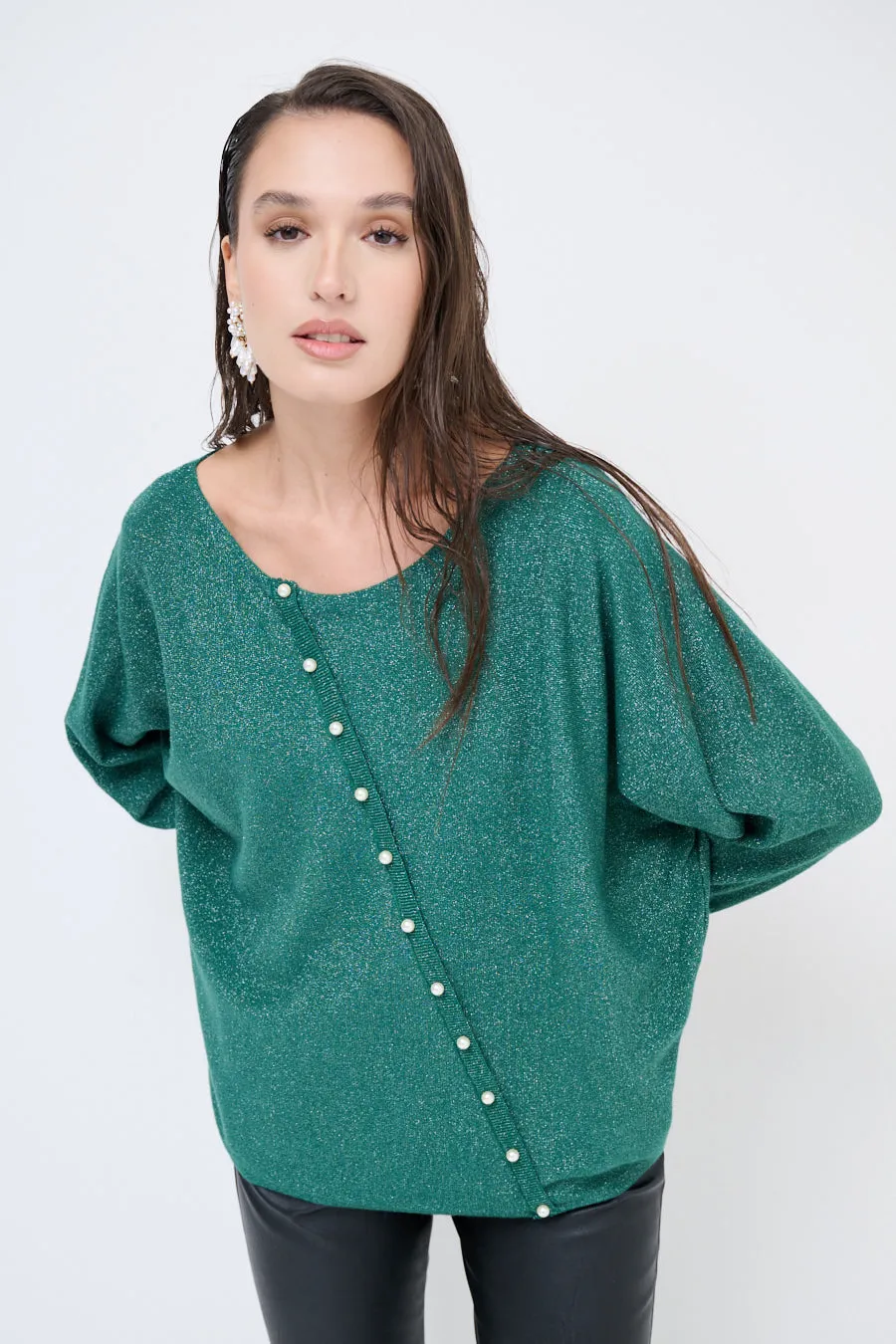 Asymmetric shimmer sweater wholesale