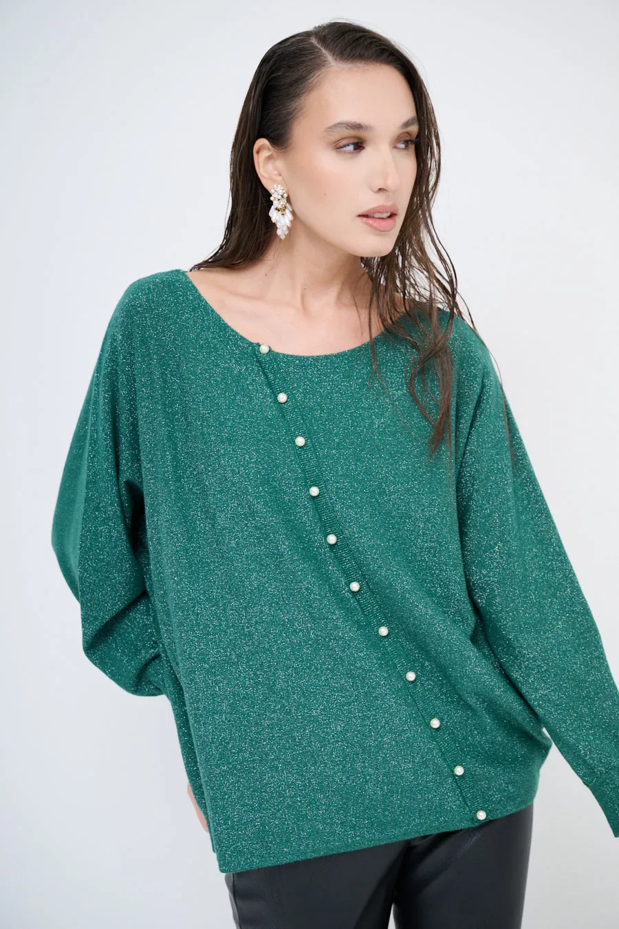 Asymmetric shimmer sweater wholesale