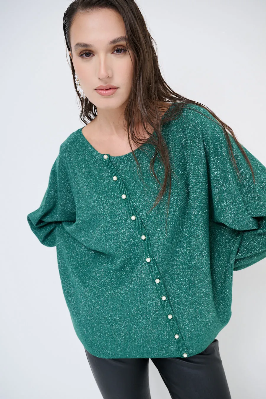 Asymmetric shimmer sweater wholesale