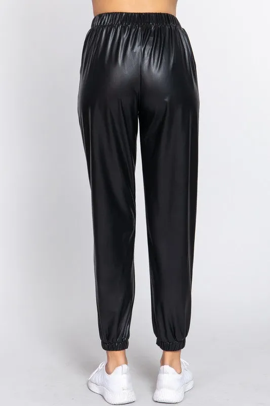 Band String Faux Leather Joggers