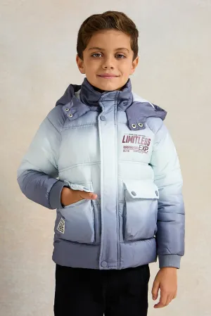 Boys Grey Dip Dye Puffer Hooded Jacket