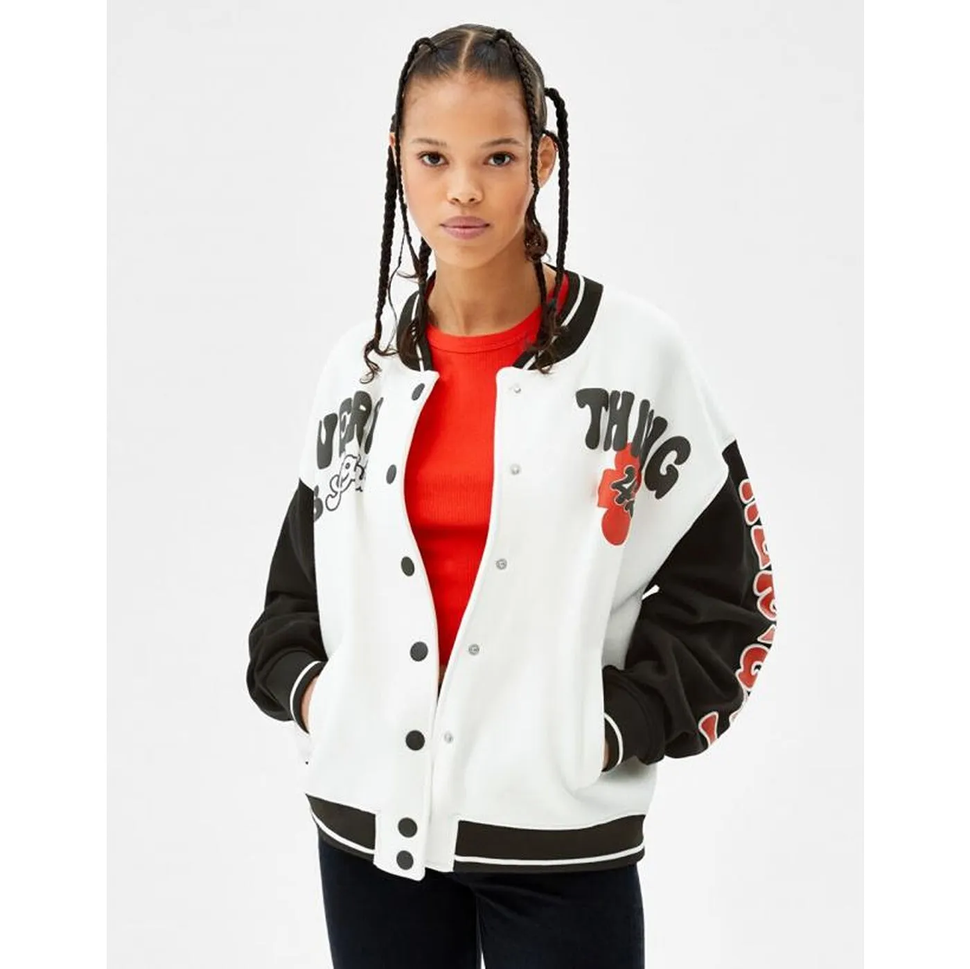 BSK Oversized White Bomber Jacket