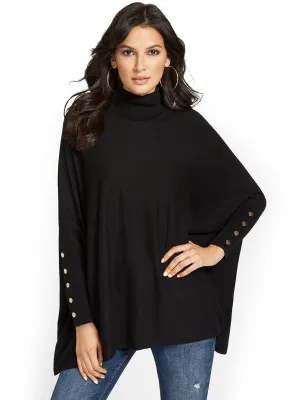 Button-Sleeve Turtleneck Poncho