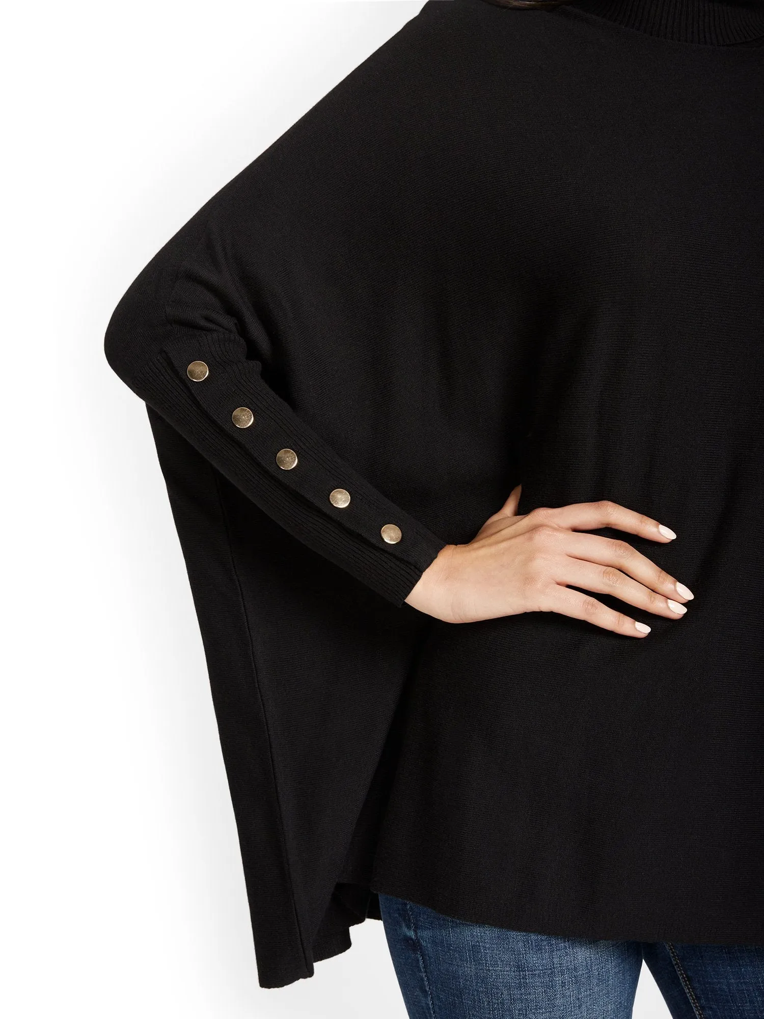 Button-Sleeve Turtleneck Poncho