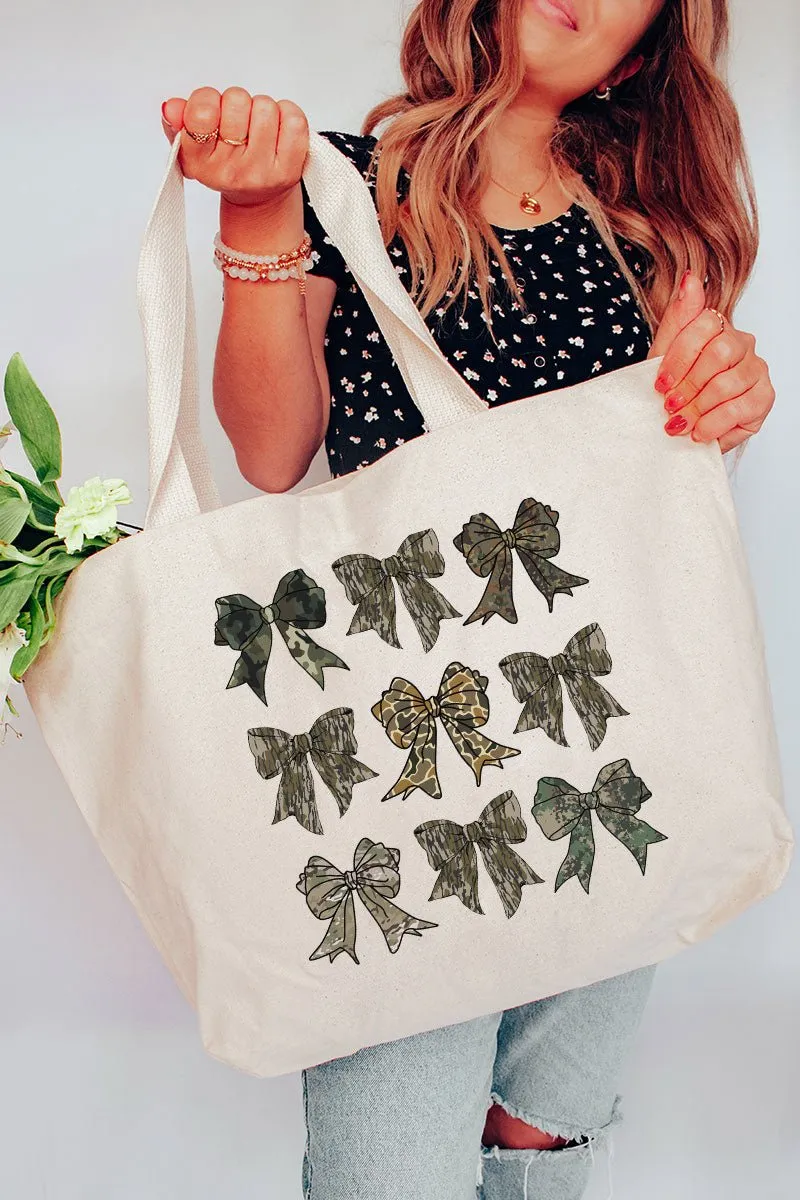 Camo Collage Coquette Bows Canvas Jumbo Tote