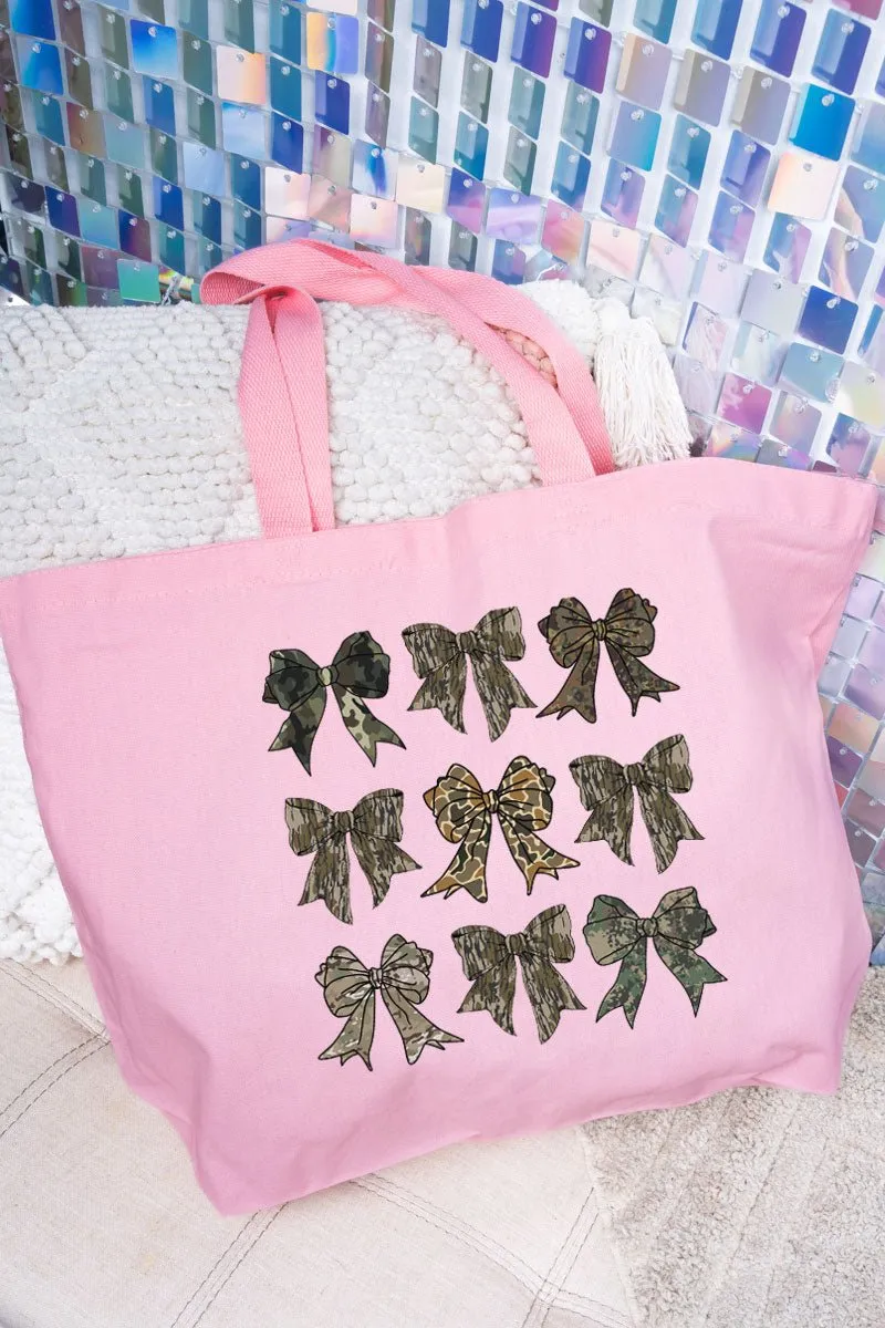 Camo Collage Coquette Bows Canvas Jumbo Tote