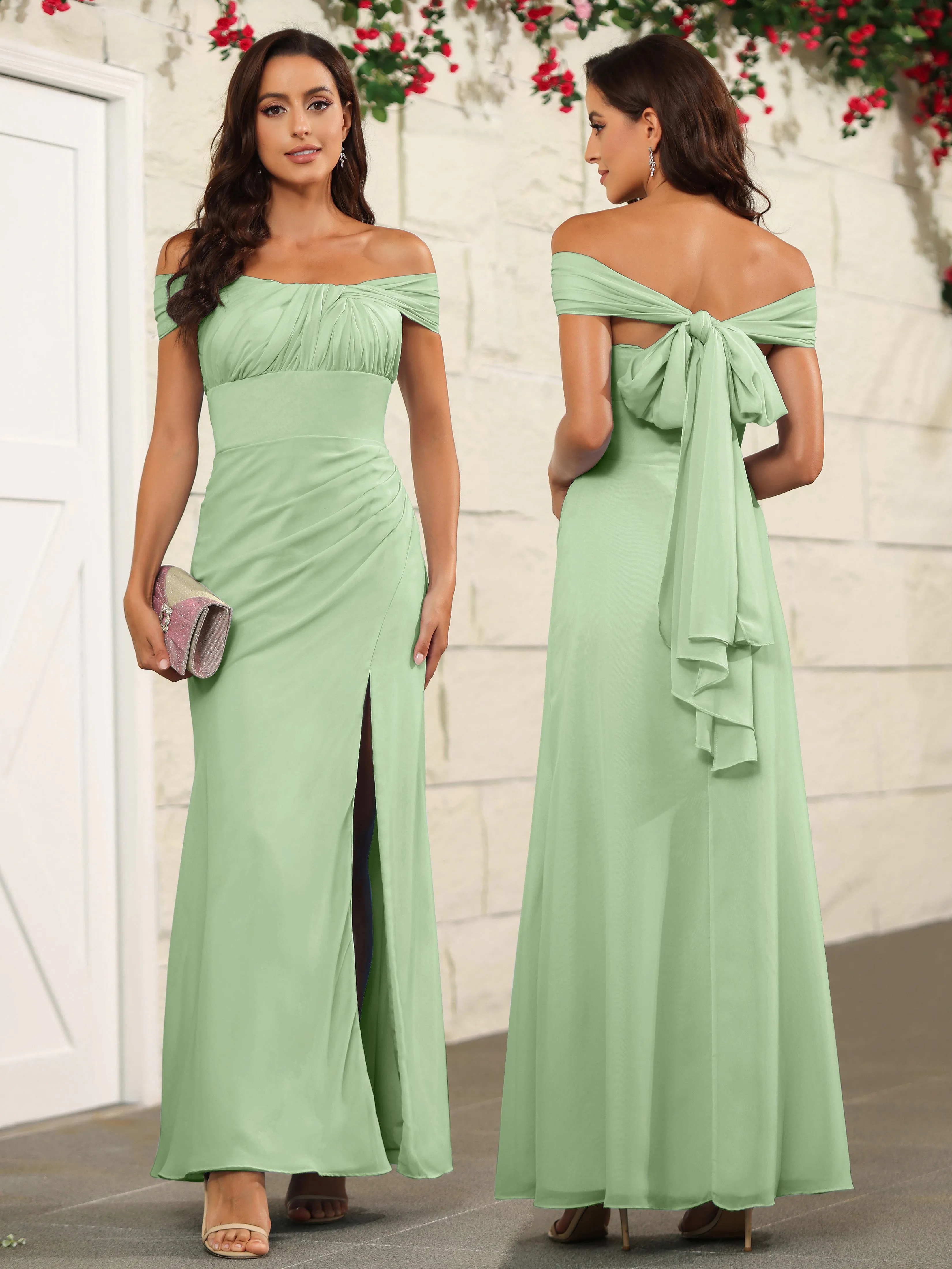 Chic Off The Shoulder Chiffon Bridesmaid Dresses