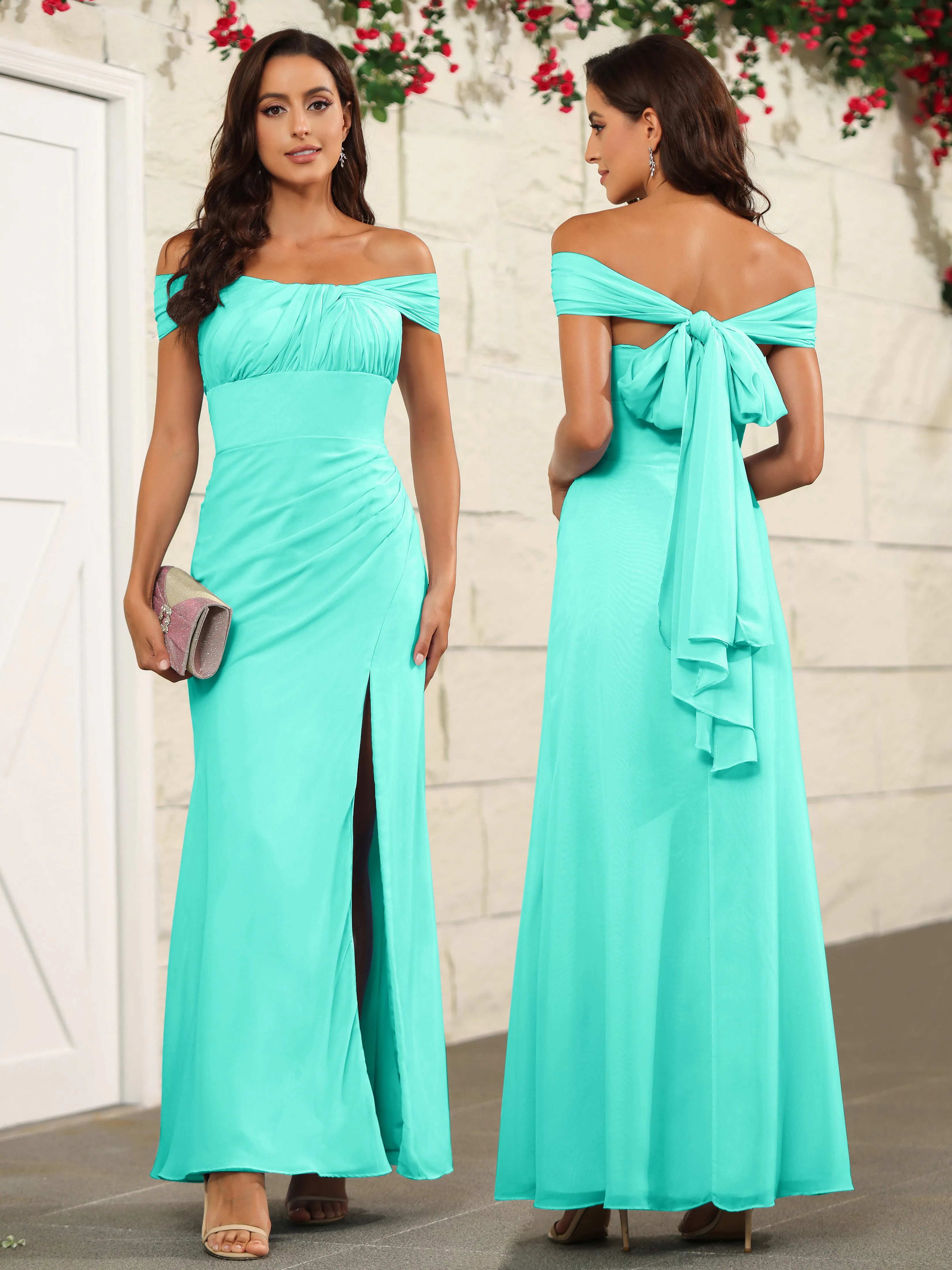 Chic Off The Shoulder Chiffon Bridesmaid Dresses