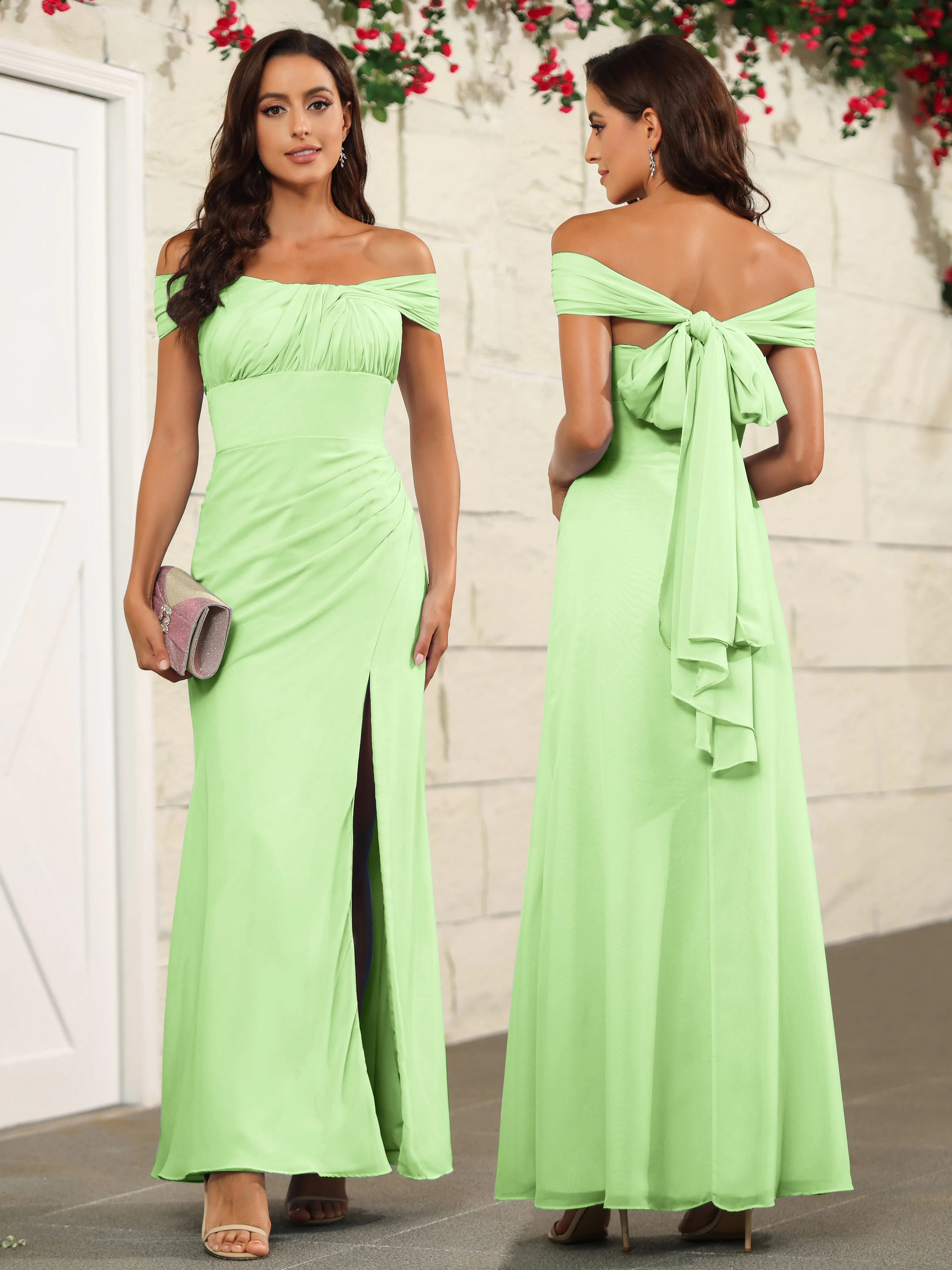 Chic Off The Shoulder Chiffon Bridesmaid Dresses