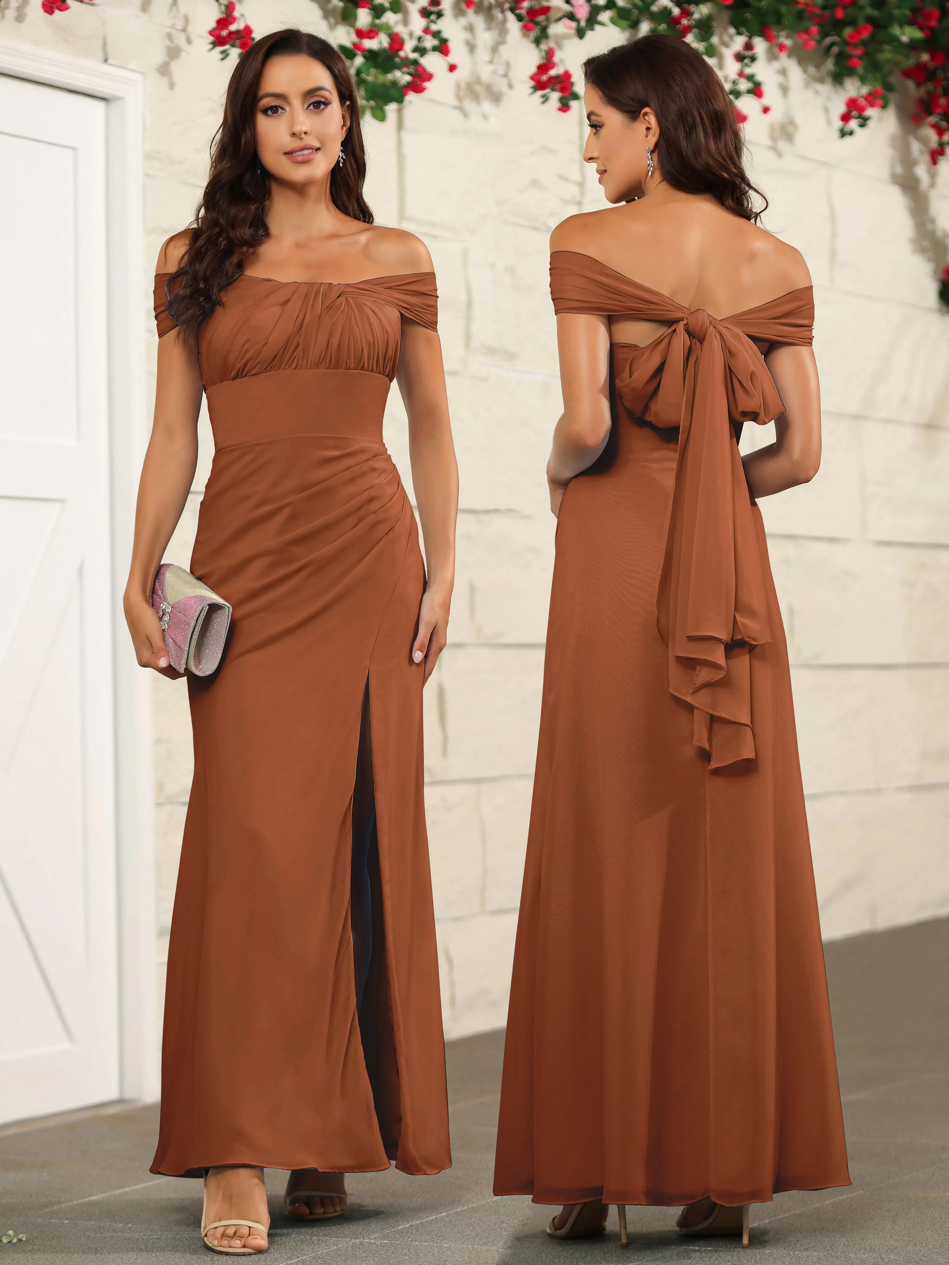 Chic Off The Shoulder Chiffon Bridesmaid Dresses