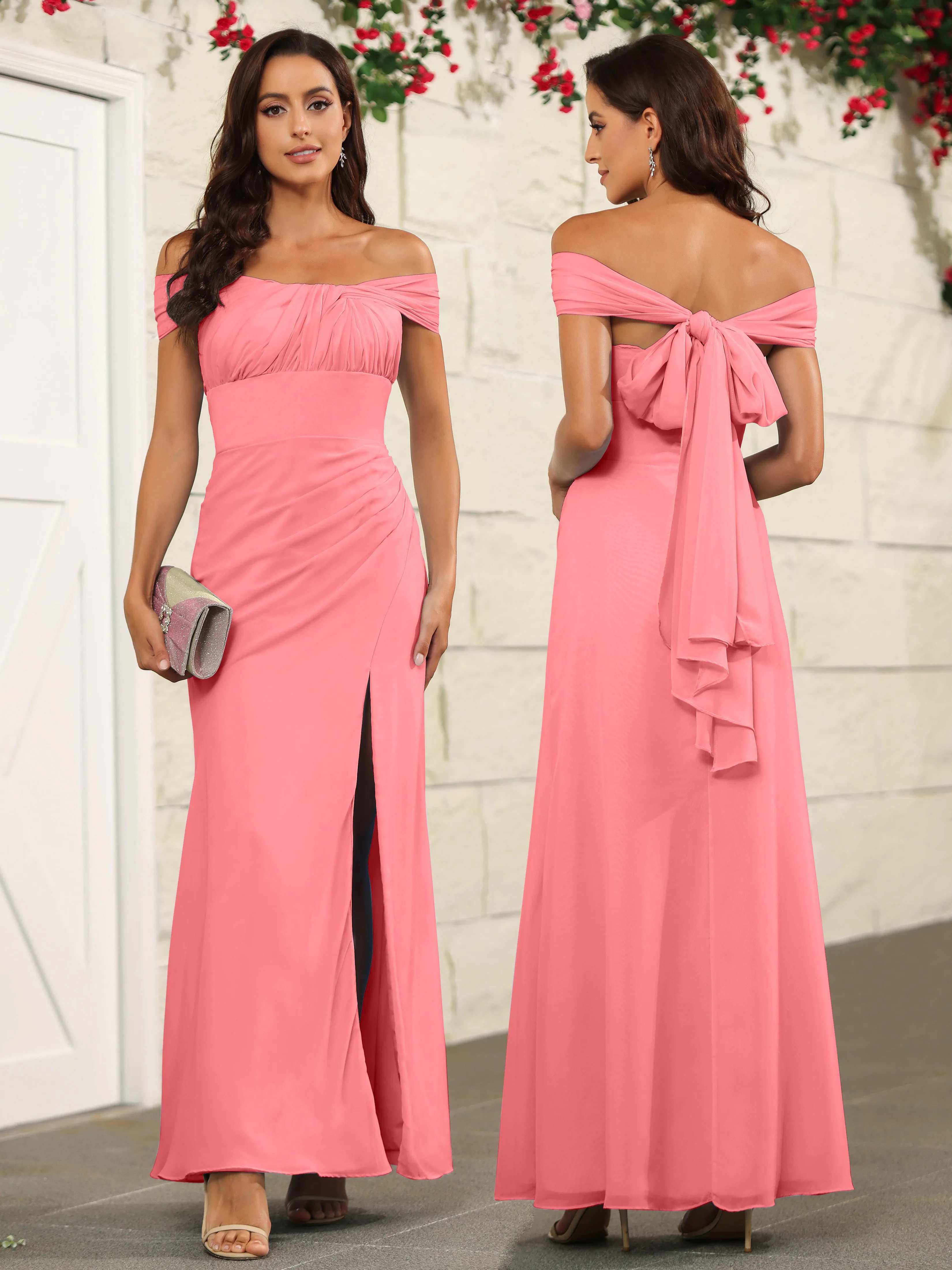 Chic Off The Shoulder Chiffon Bridesmaid Dresses