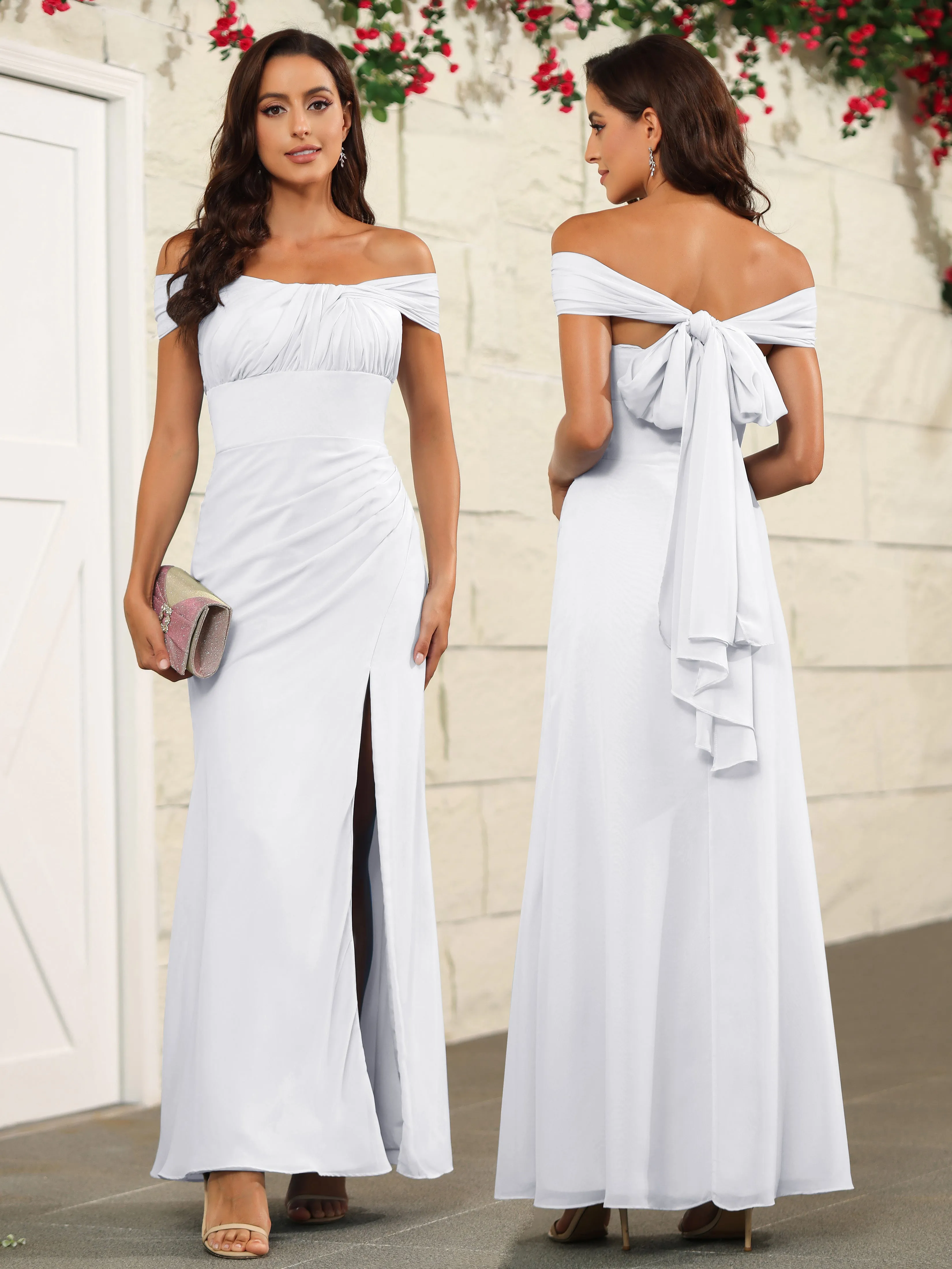 Chic Off The Shoulder Chiffon Bridesmaid Dresses