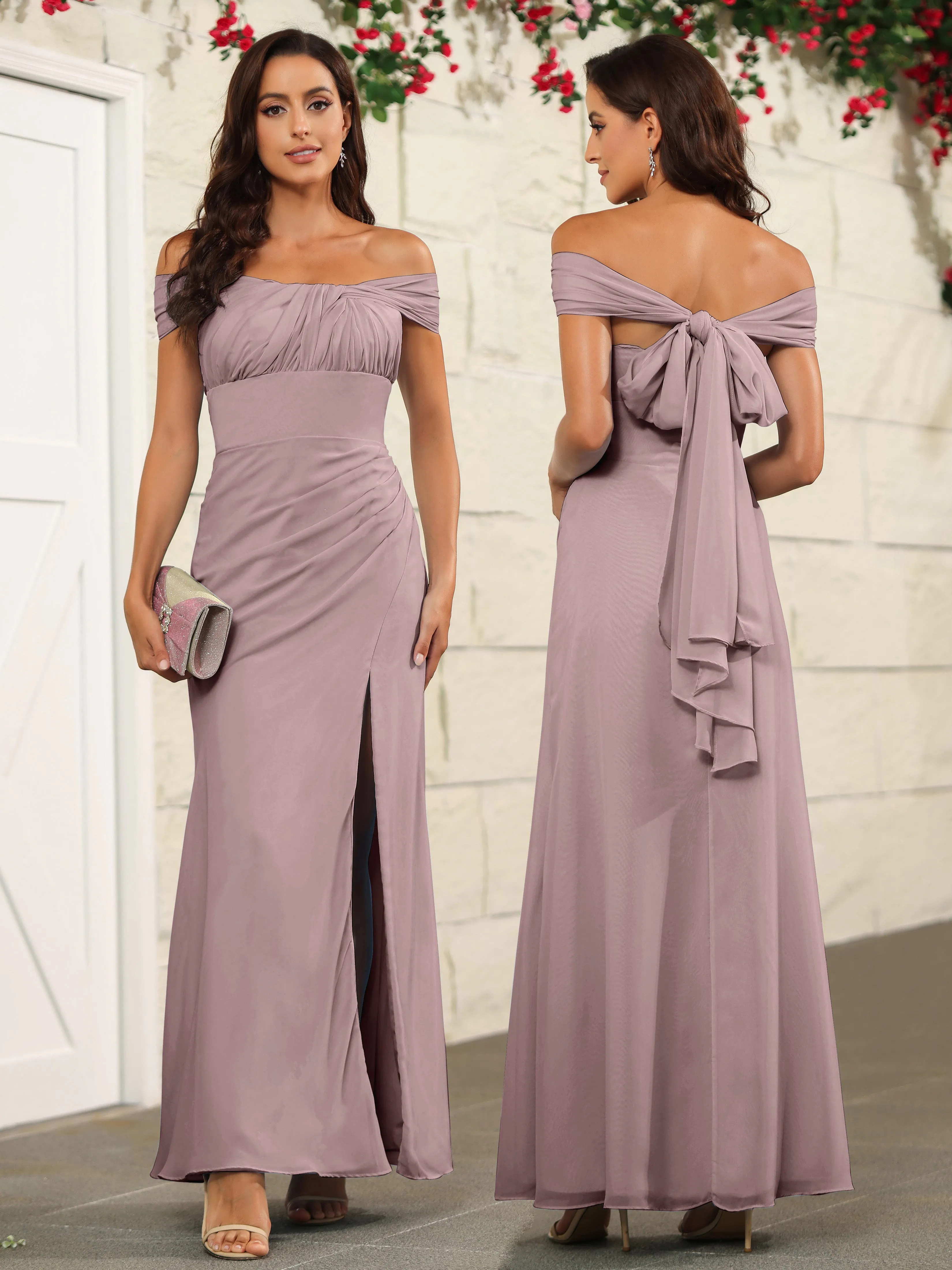 Chic Off The Shoulder Chiffon Bridesmaid Dresses