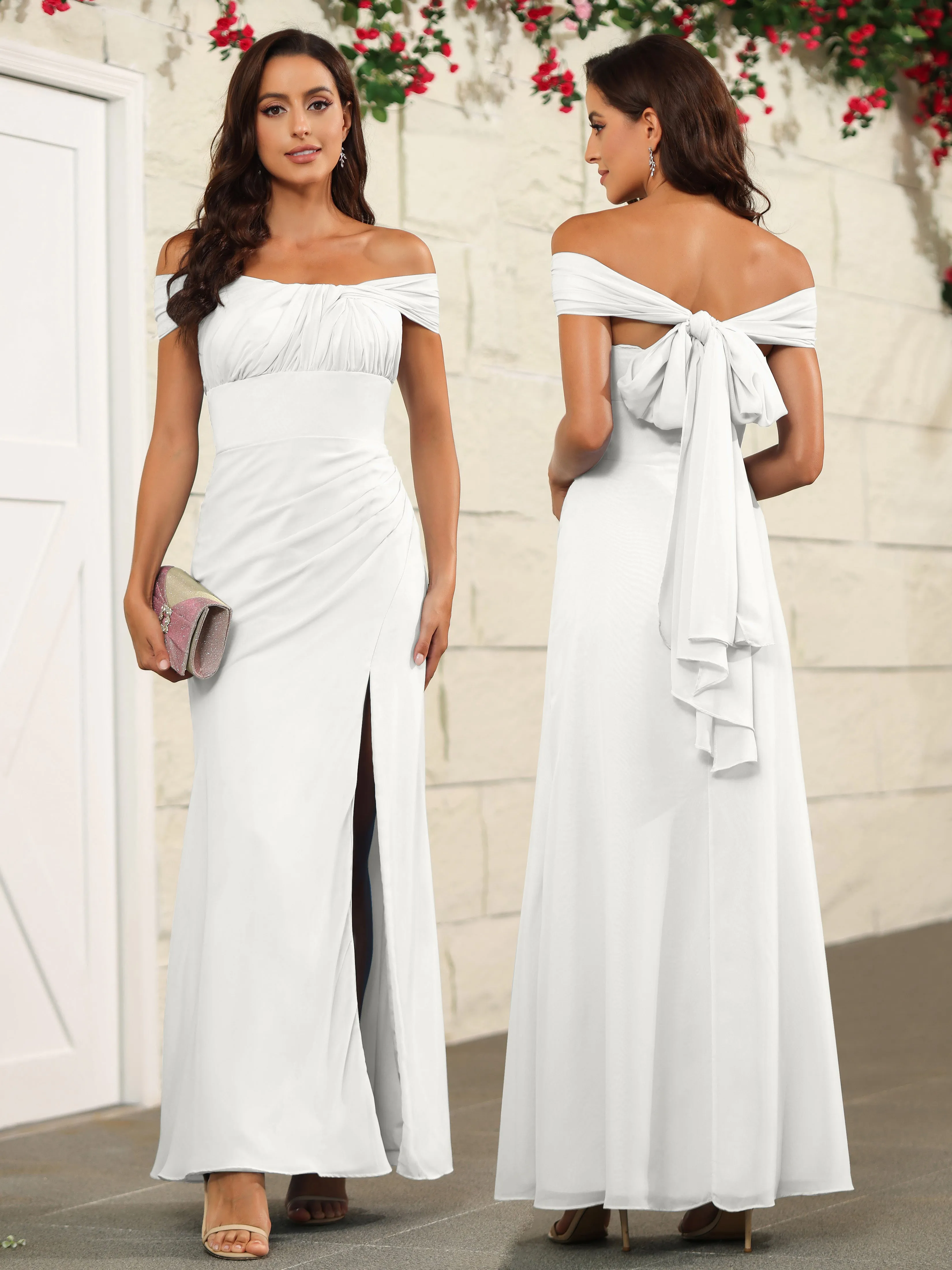 Chic Off The Shoulder Chiffon Bridesmaid Dresses