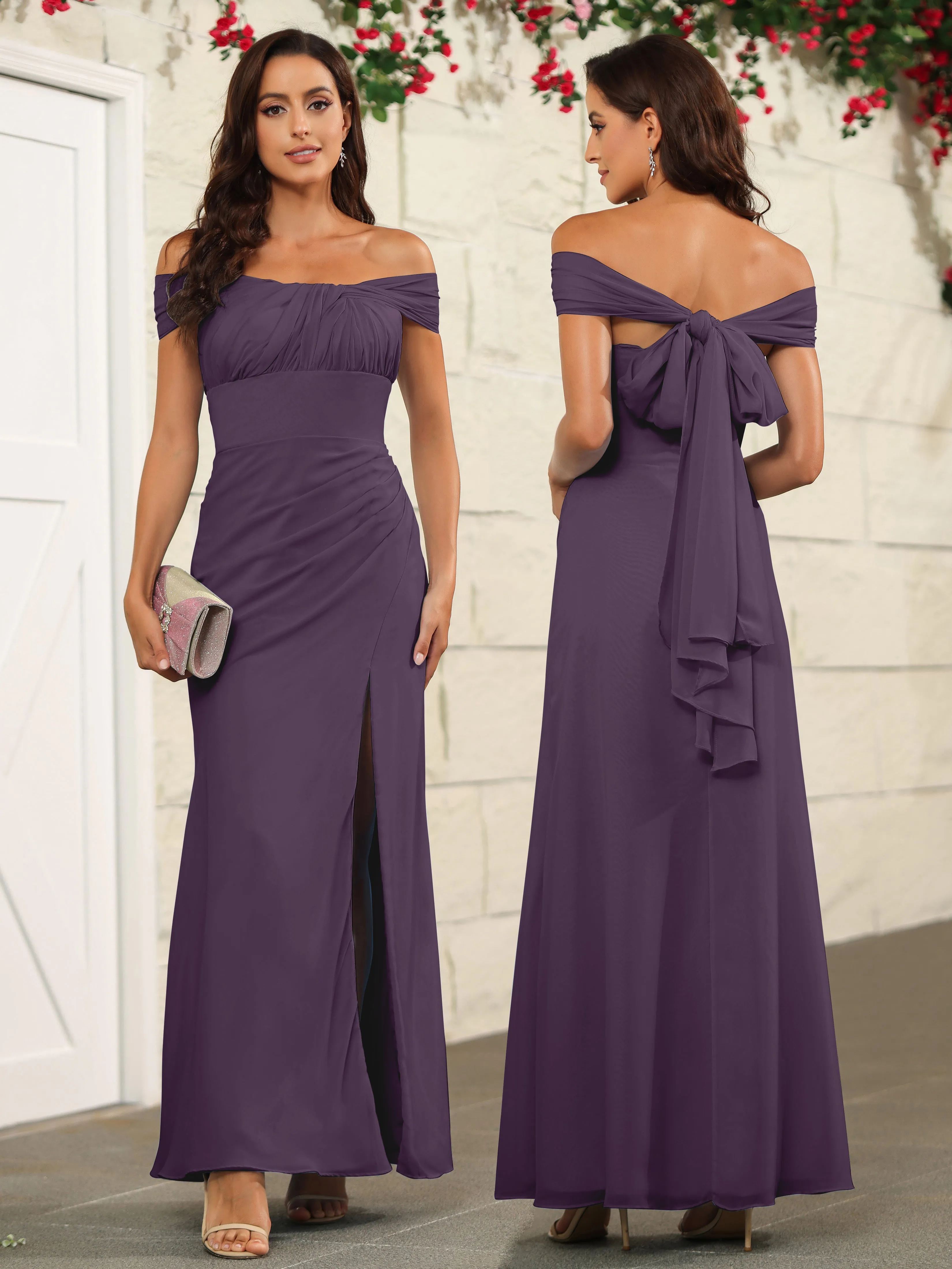 Chic Off The Shoulder Chiffon Bridesmaid Dresses