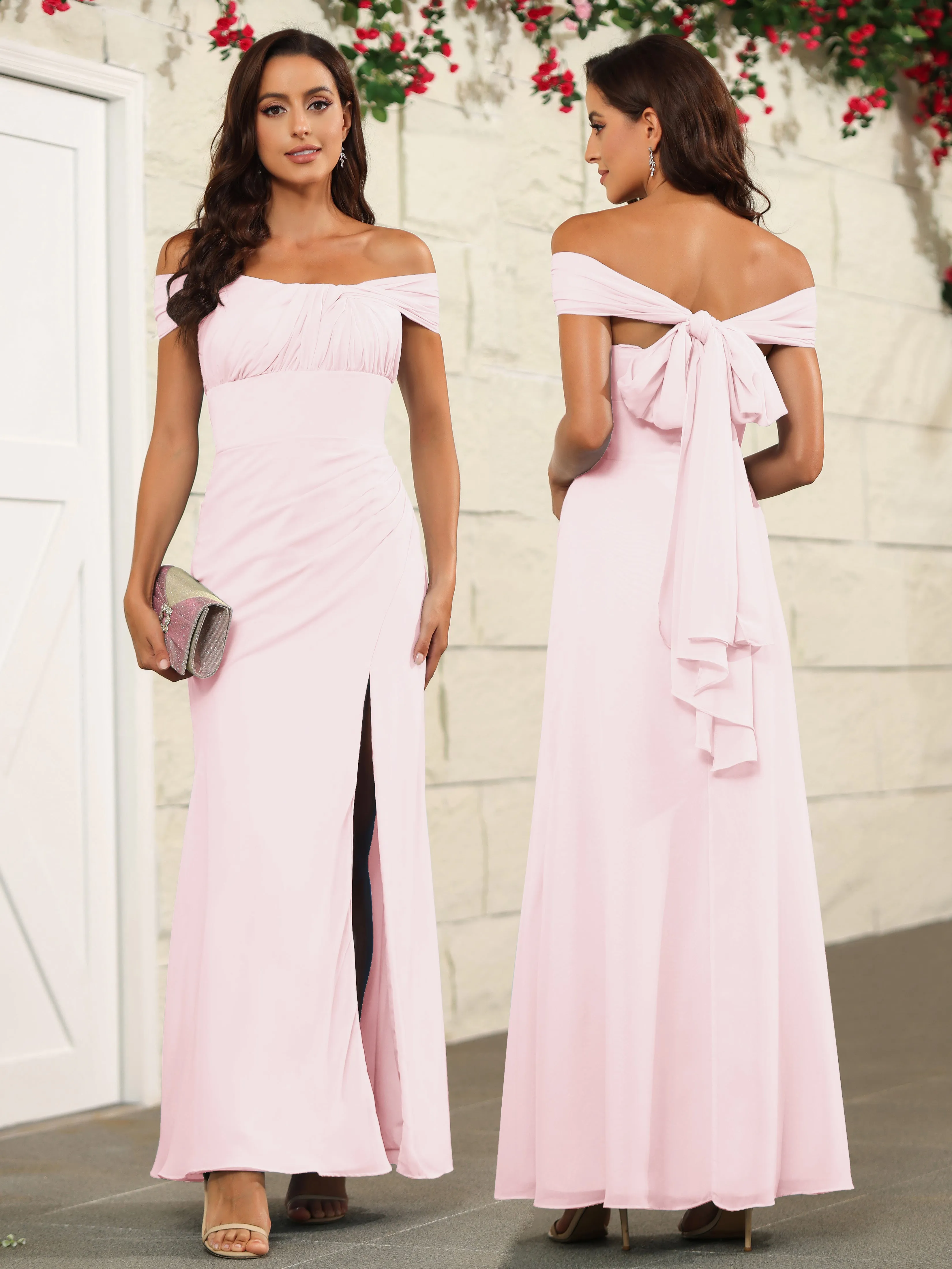 Chic Off The Shoulder Chiffon Bridesmaid Dresses