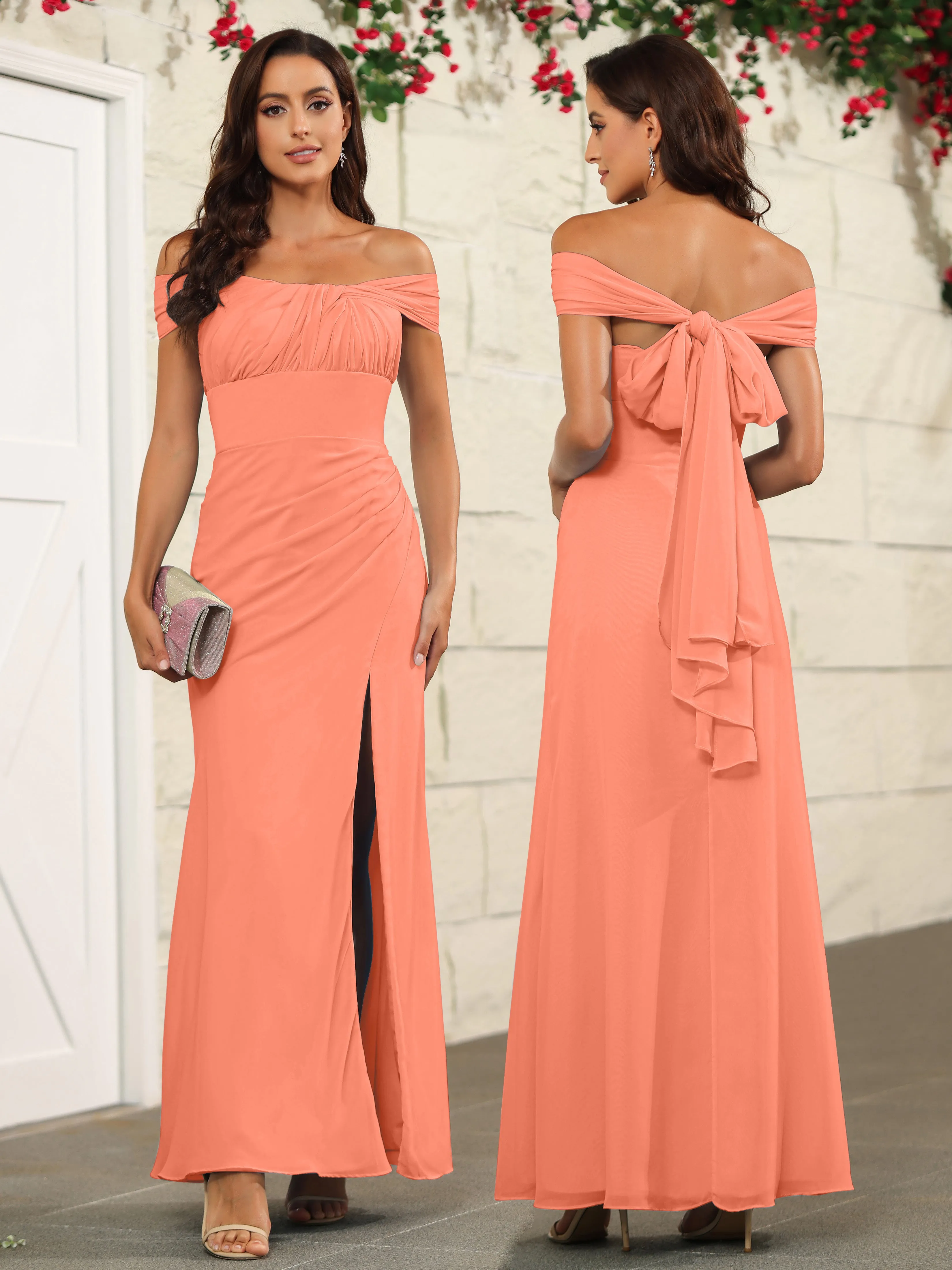 Chic Off The Shoulder Chiffon Bridesmaid Dresses