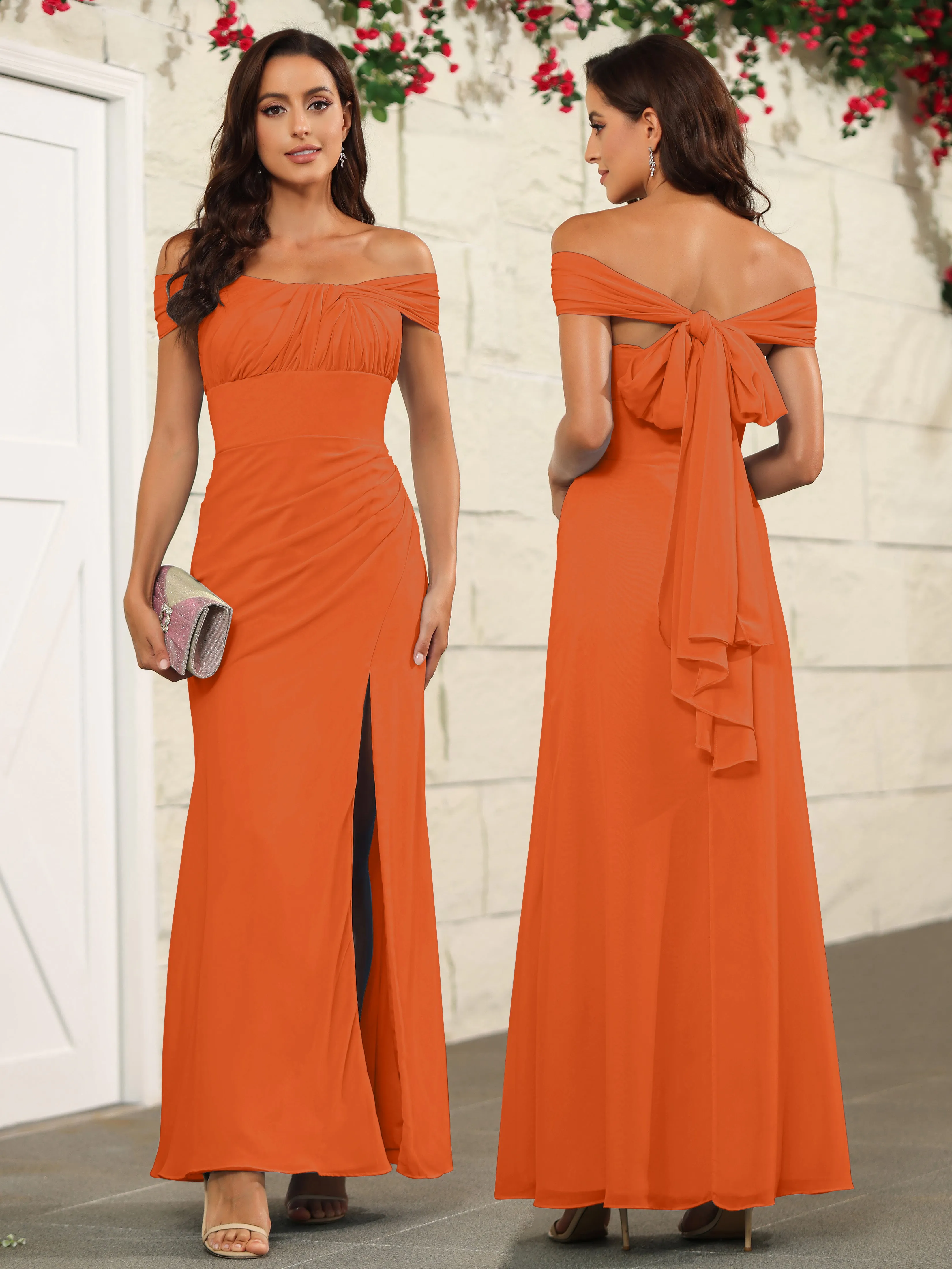 Chic Off The Shoulder Chiffon Bridesmaid Dresses