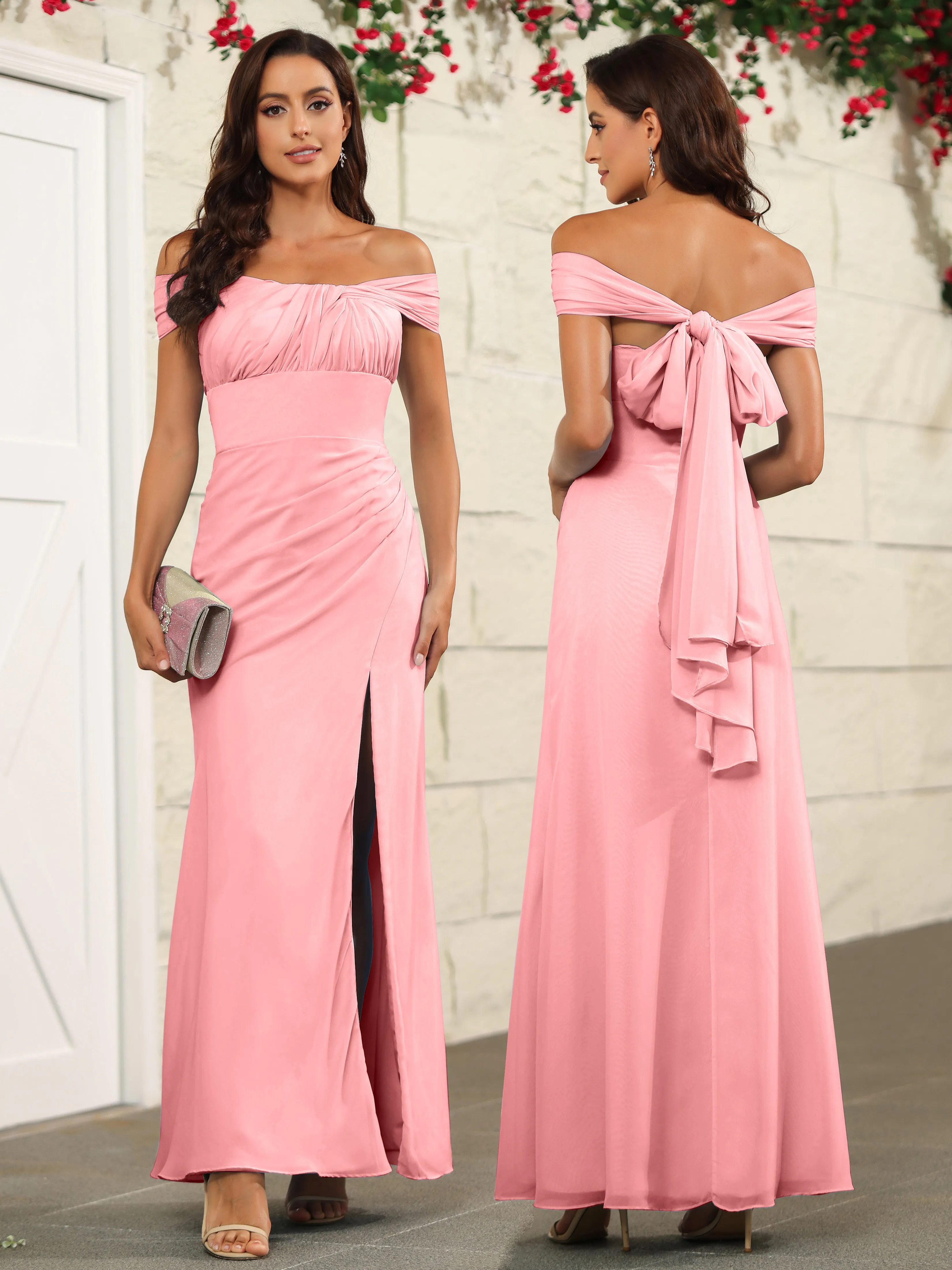 Chic Off The Shoulder Chiffon Bridesmaid Dresses