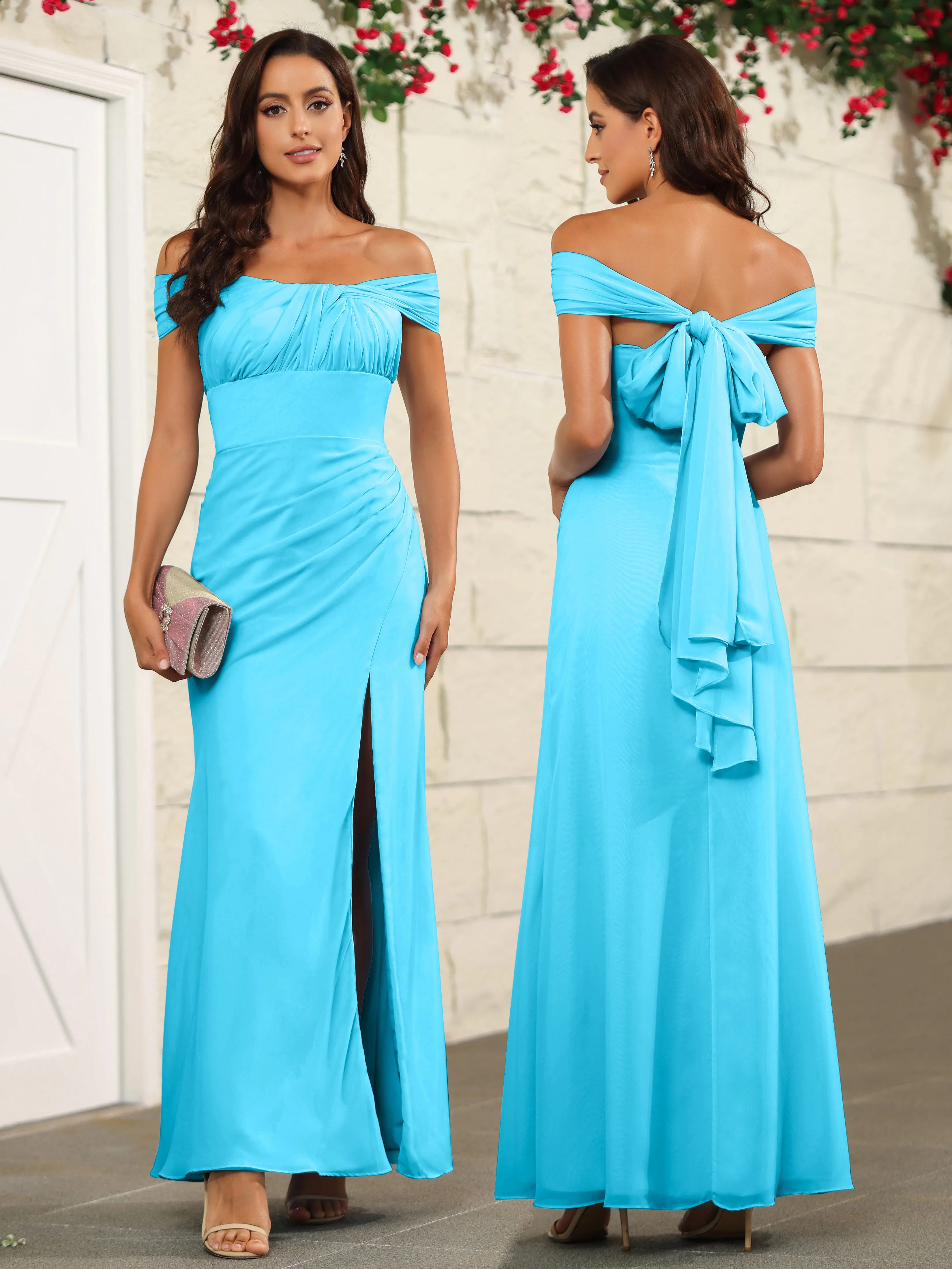 Chic Off The Shoulder Chiffon Bridesmaid Dresses