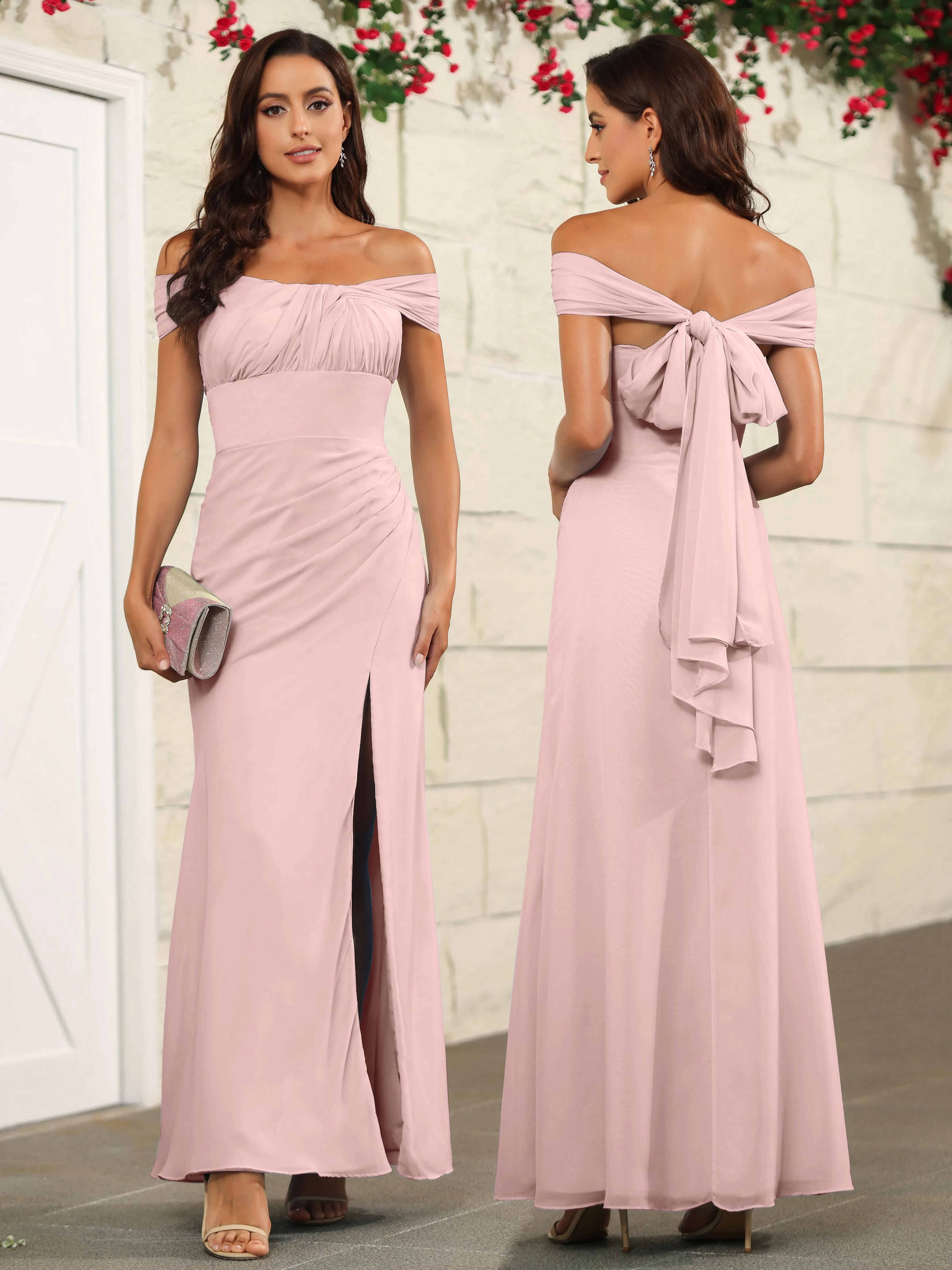 Chic Off The Shoulder Chiffon Bridesmaid Dresses