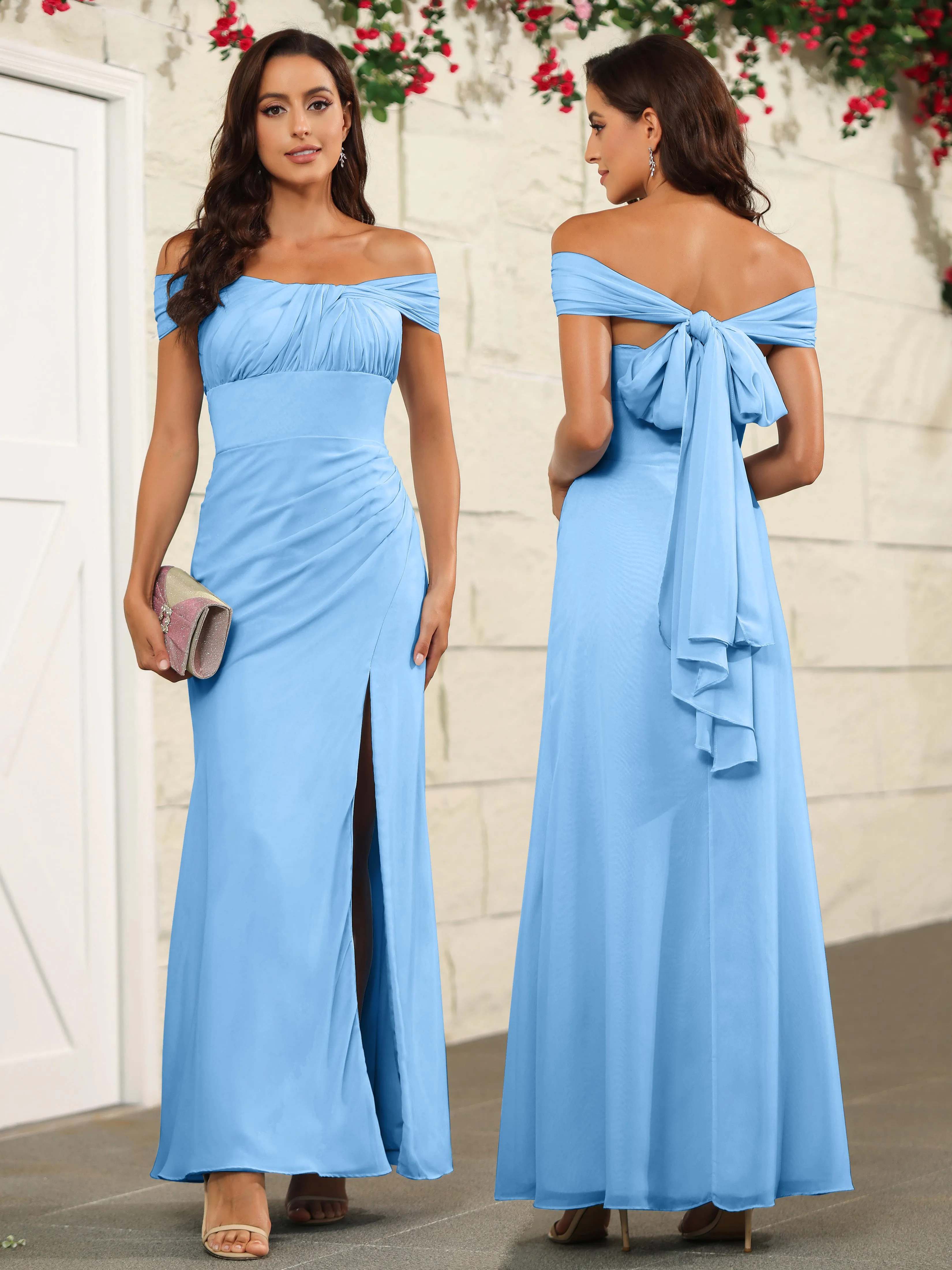 Chic Off The Shoulder Chiffon Bridesmaid Dresses