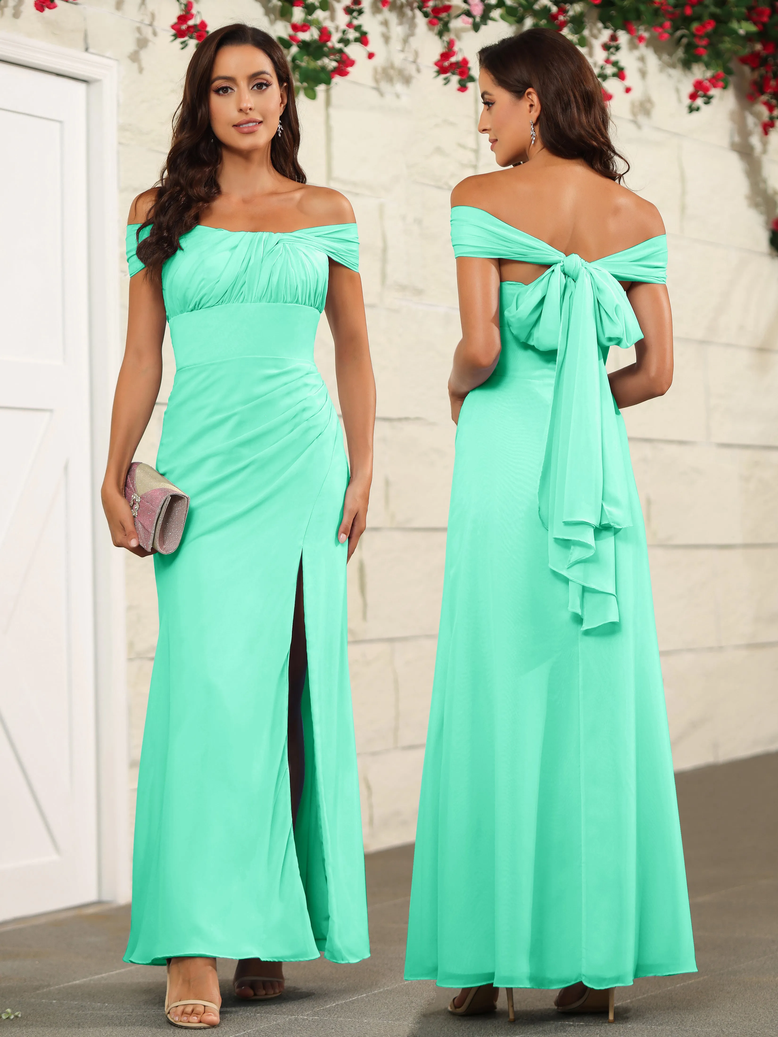 Chic Off The Shoulder Chiffon Bridesmaid Dresses