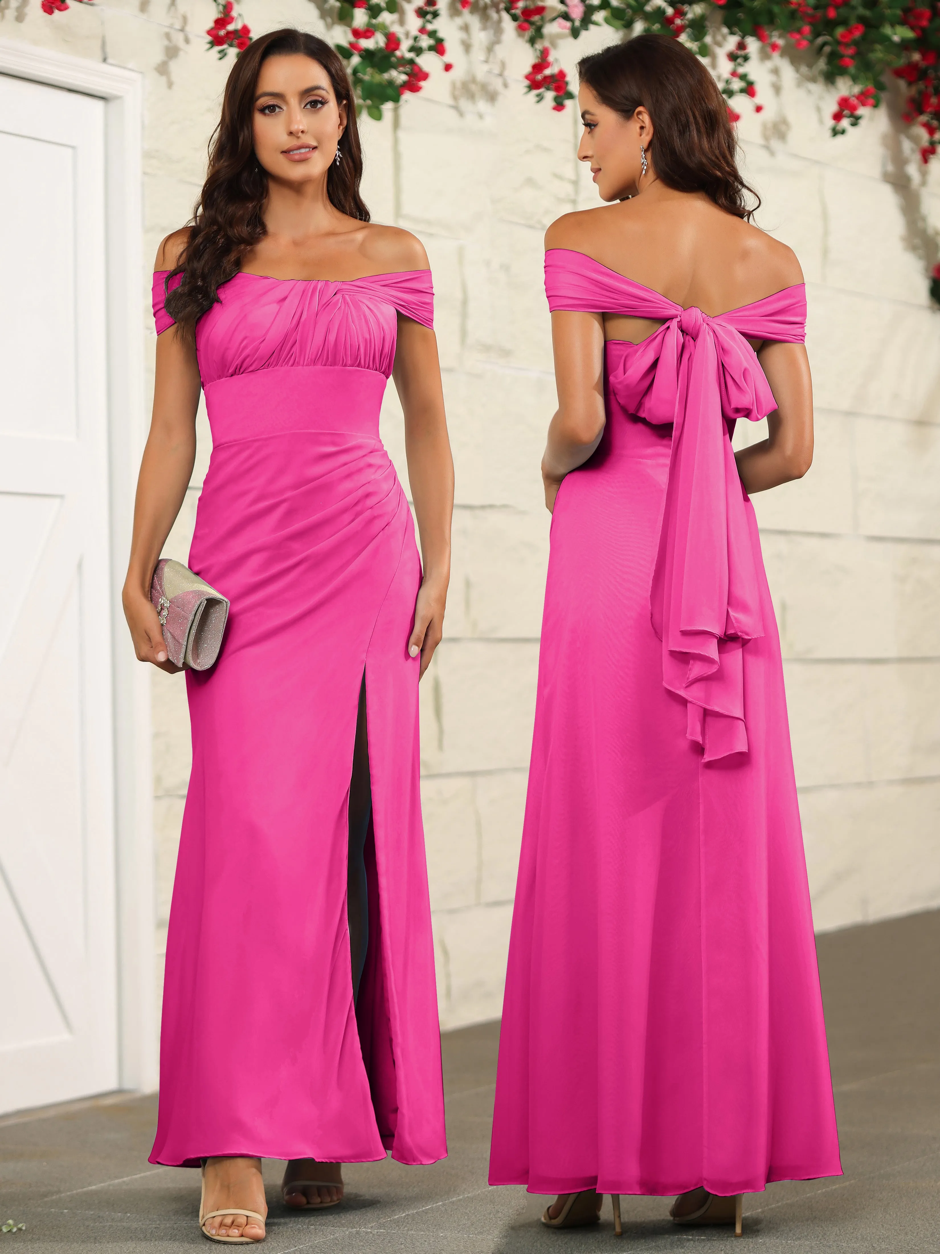 Chic Off The Shoulder Chiffon Bridesmaid Dresses