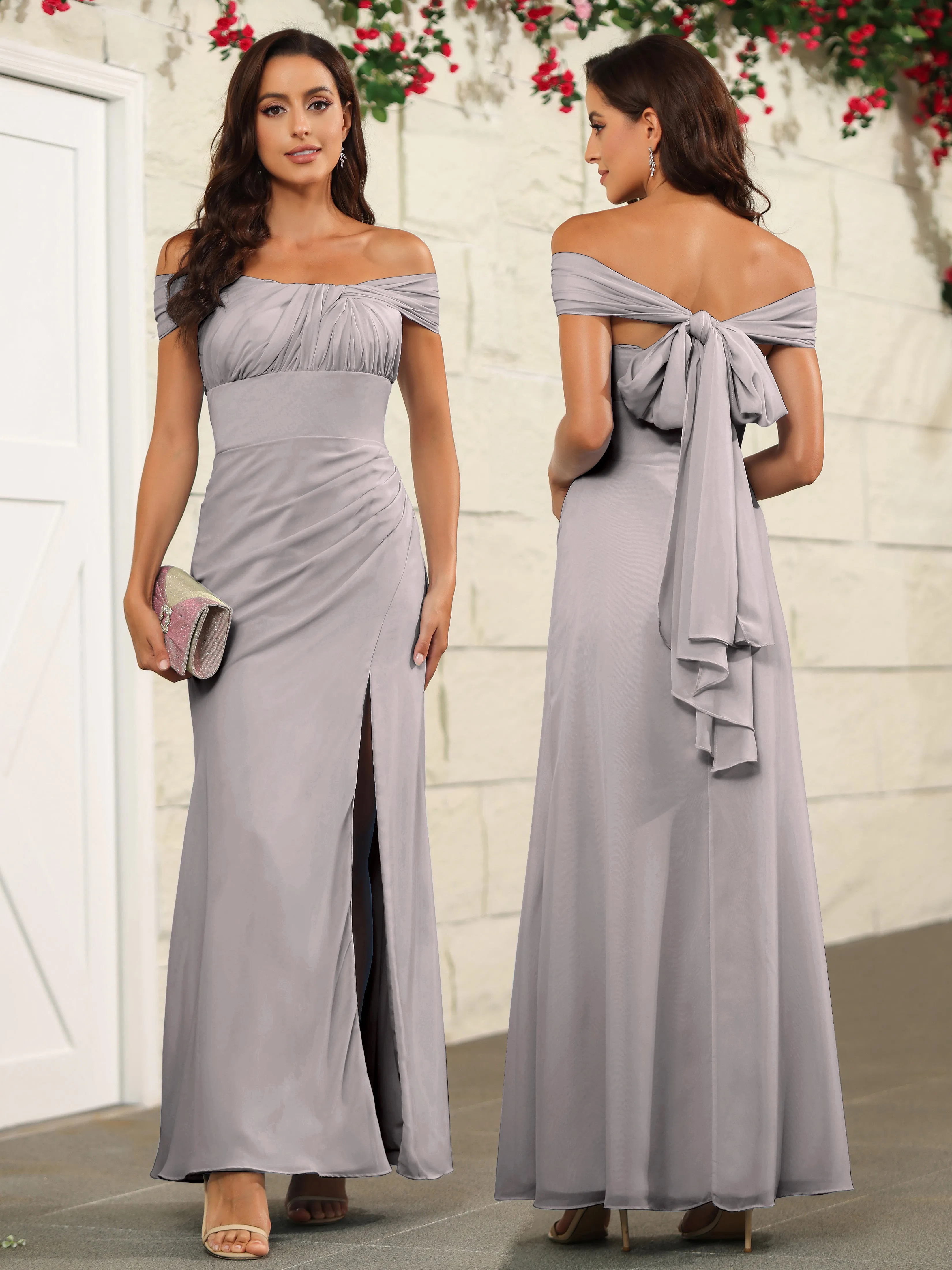 Chic Off The Shoulder Chiffon Bridesmaid Dresses