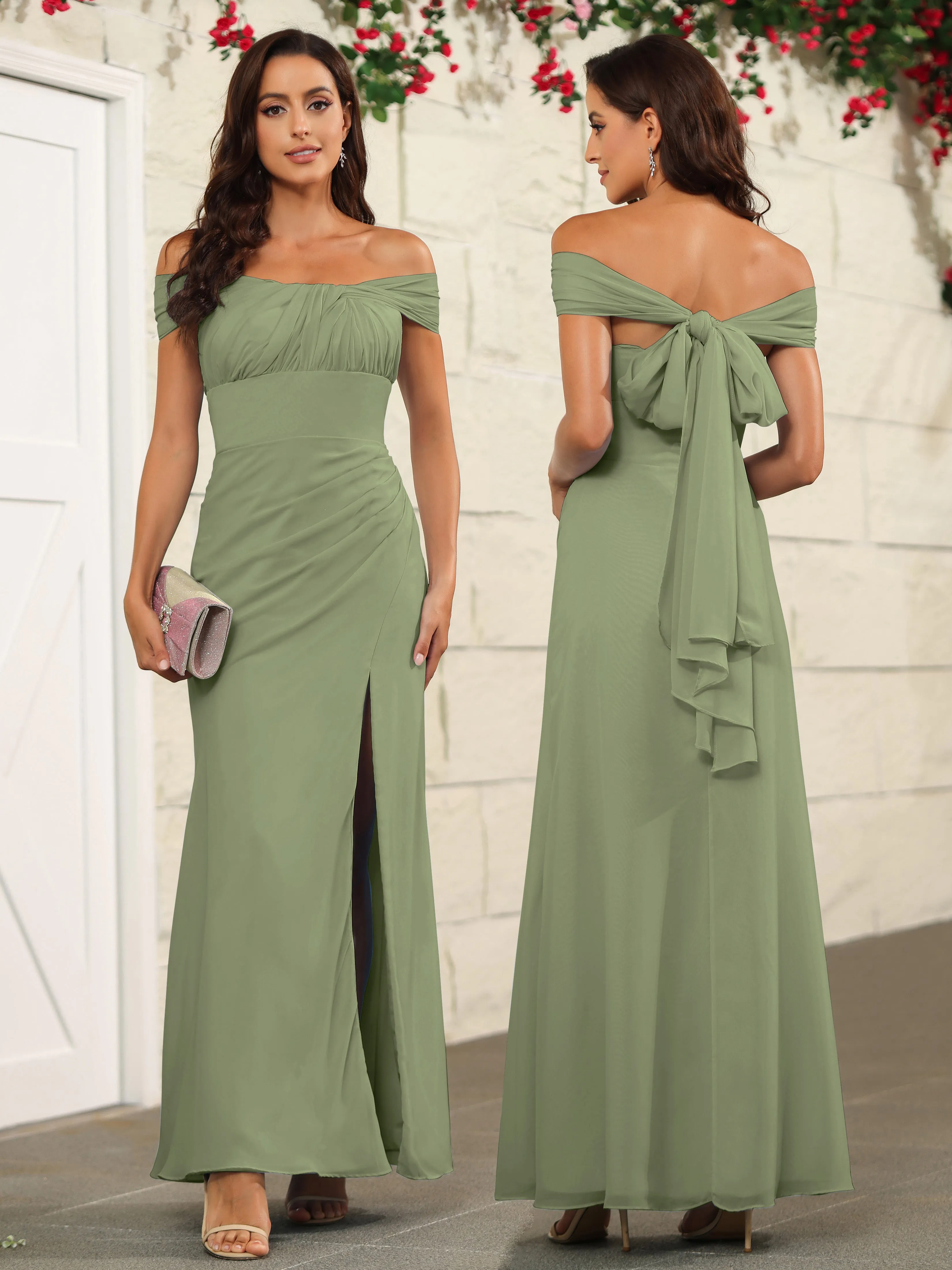 Chic Off The Shoulder Chiffon Bridesmaid Dresses