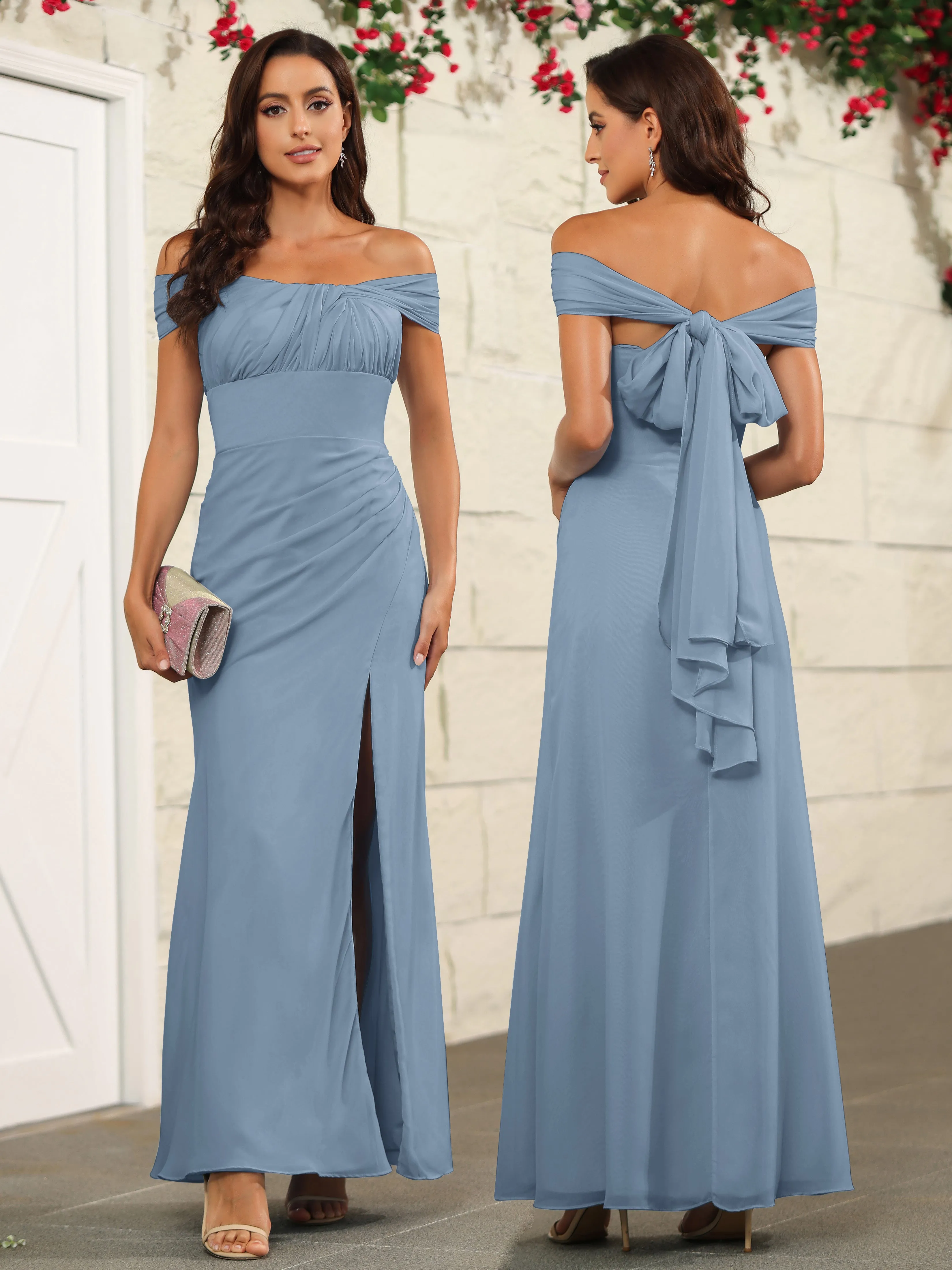 Chic Off The Shoulder Chiffon Bridesmaid Dresses