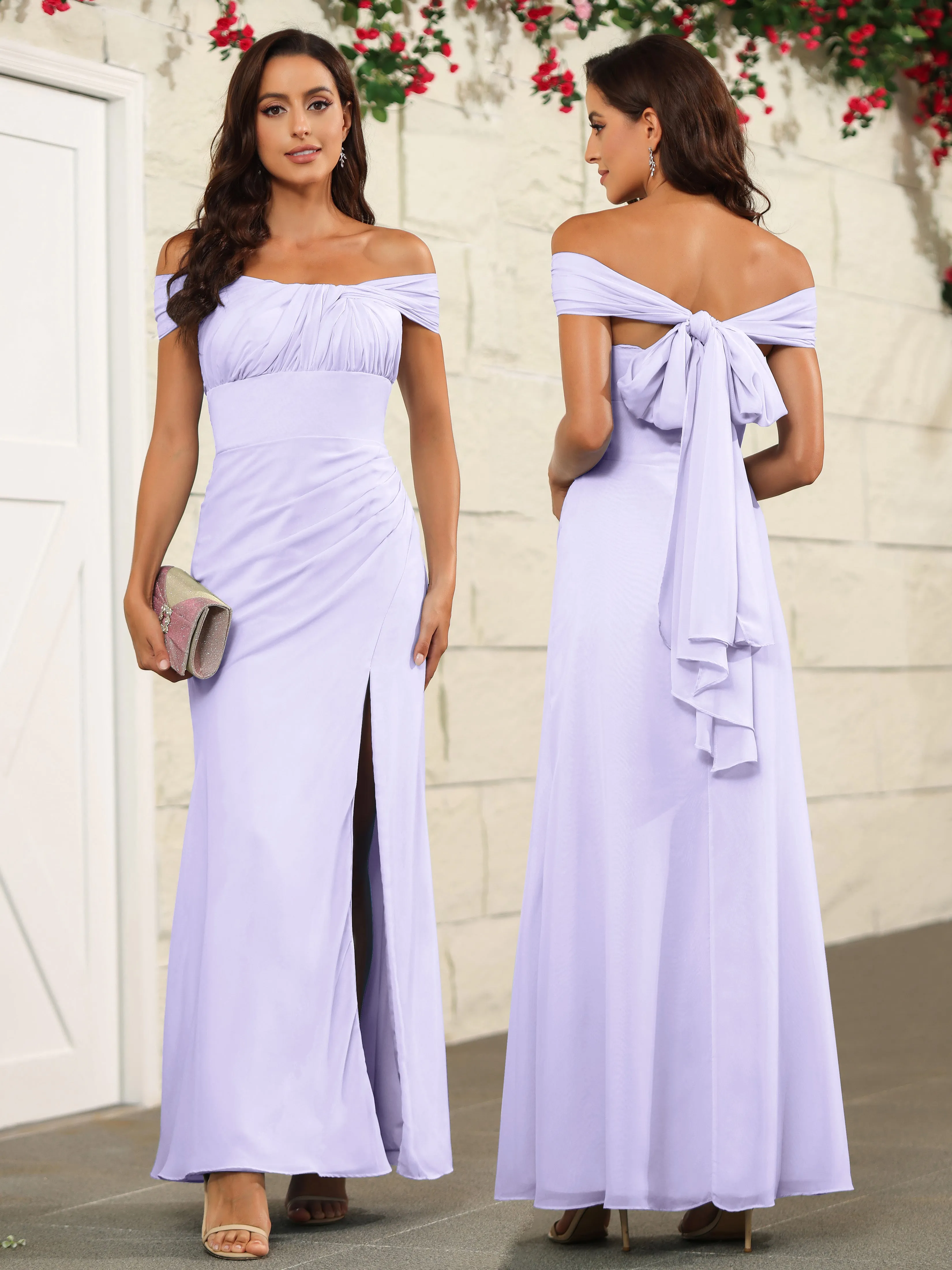 Chic Off The Shoulder Chiffon Bridesmaid Dresses