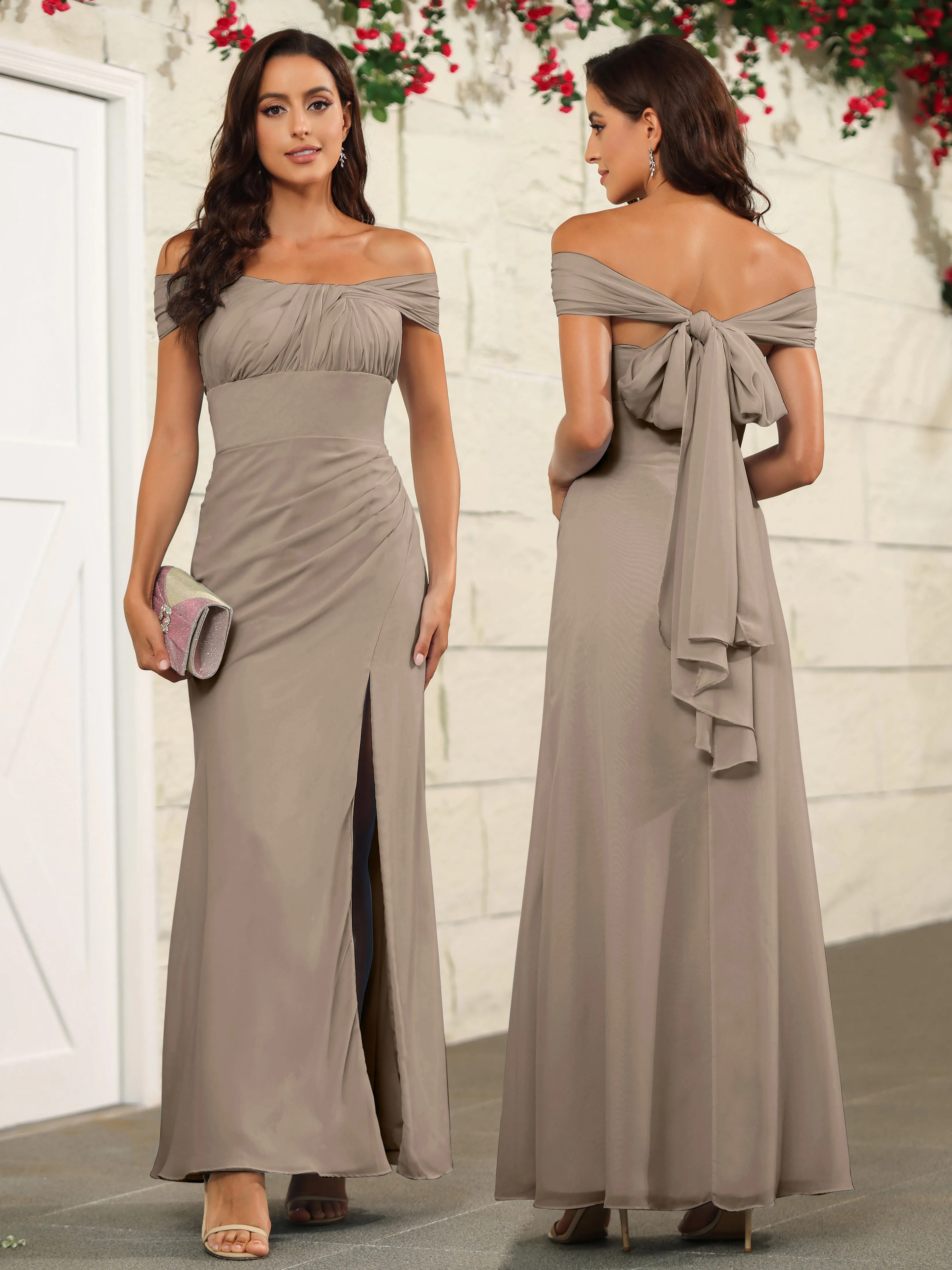 Chic Off The Shoulder Chiffon Bridesmaid Dresses