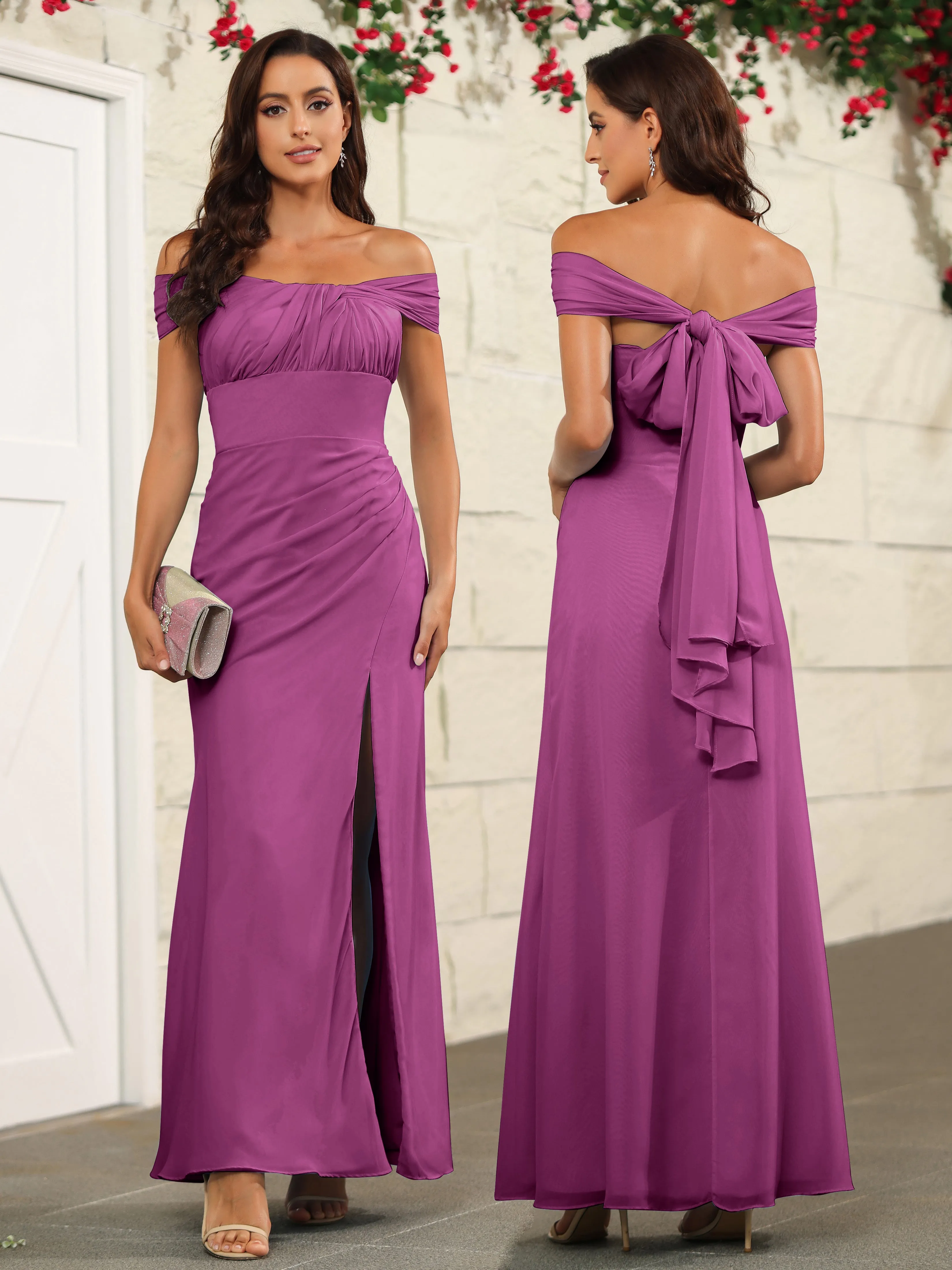 Chic Off The Shoulder Chiffon Bridesmaid Dresses