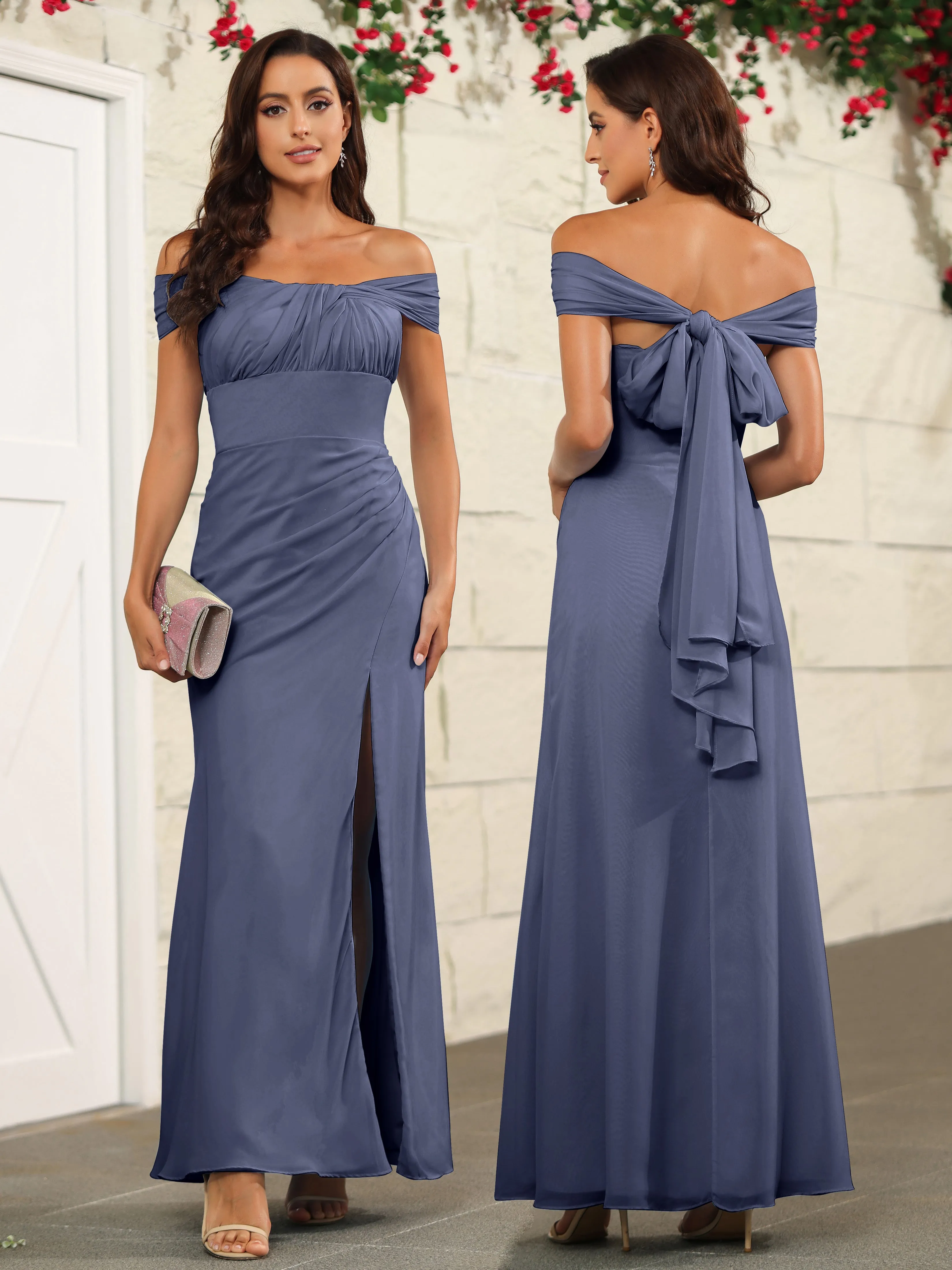 Chic Off The Shoulder Chiffon Bridesmaid Dresses