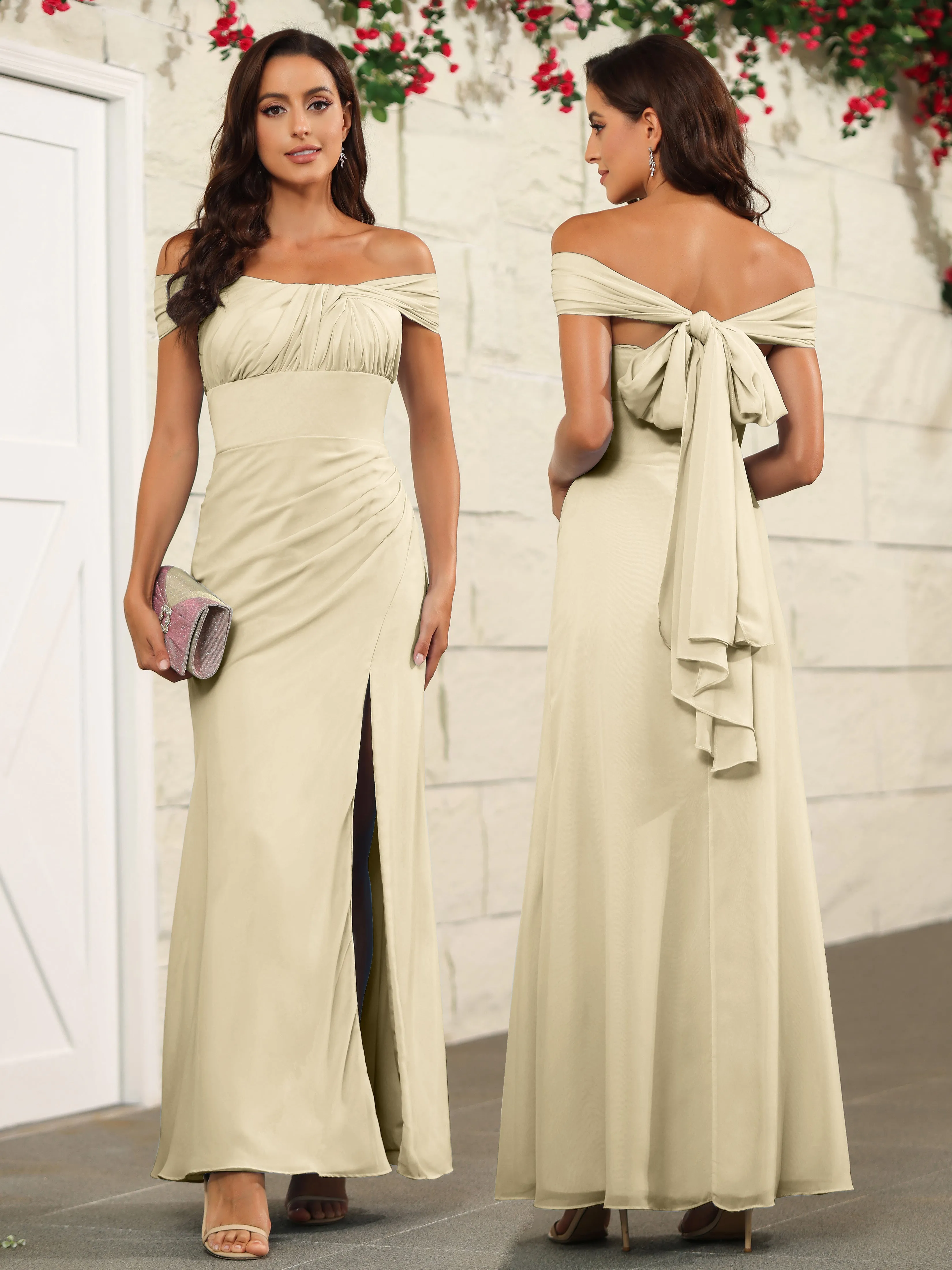 Chic Off The Shoulder Chiffon Bridesmaid Dresses