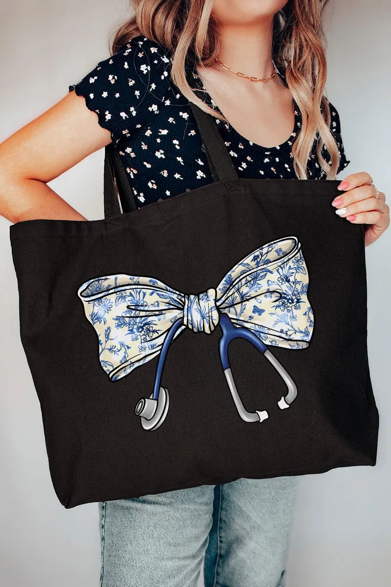 Chinoiserie Stethoscope Bow Canvas Jumbo Tote