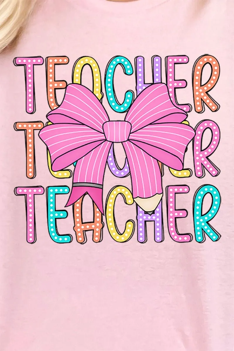 Colorful Teacher Coquette Bow Short Sleeve Relaxed Fit T-Shirt