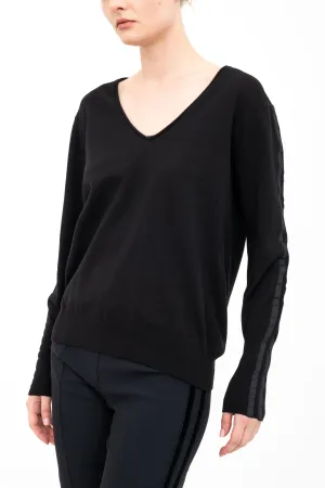 Cotton V Neck Knit Top with Grosgrain Tape - ALBAN H24