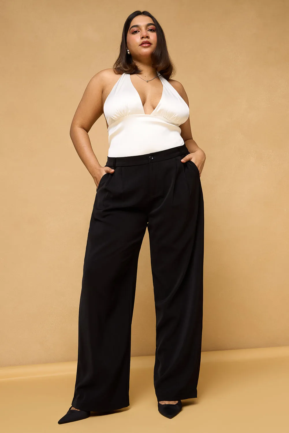 Curve Black Pleated Korean Pants