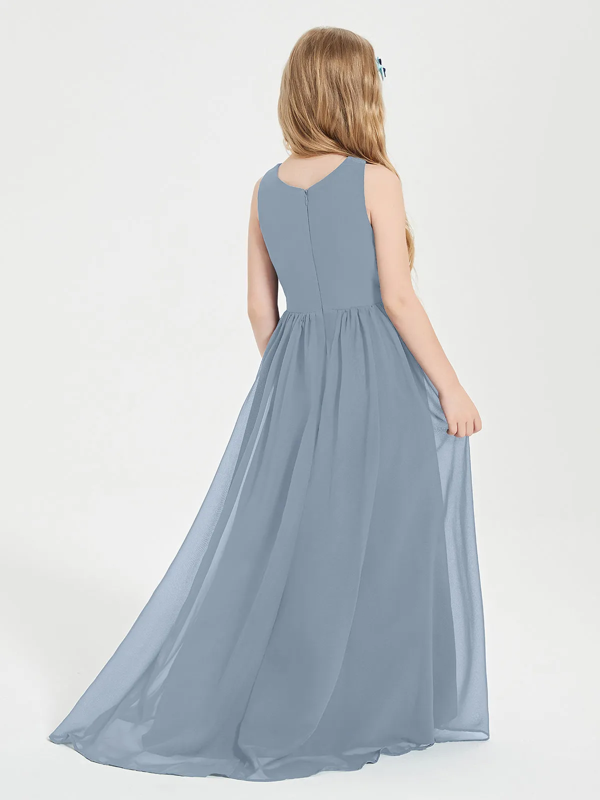 Exquisite Asymmetrical Junior Bridesmaid Dresses Scoop Neck Dusty Blue