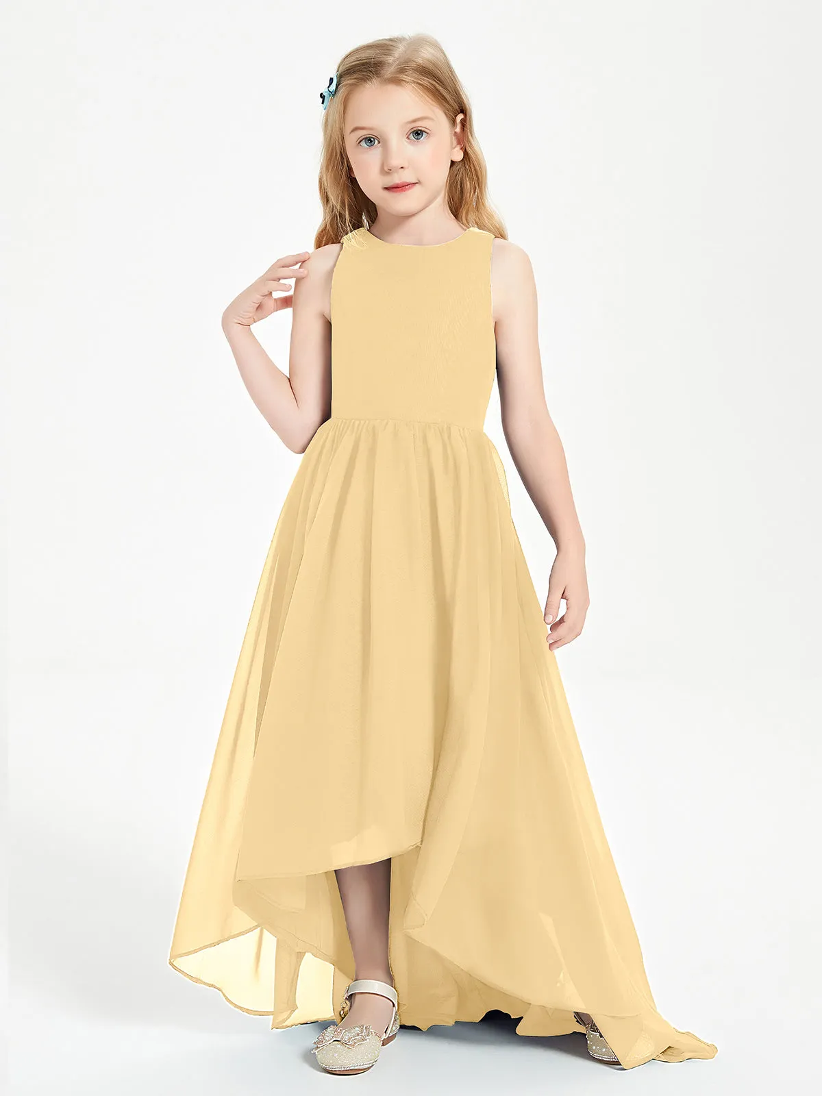 Exquisite Asymmetrical Junior Bridesmaid Dresses Scoop Neck Gold