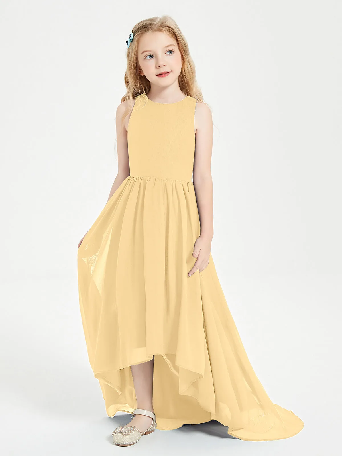 Exquisite Asymmetrical Junior Bridesmaid Dresses Scoop Neck Gold