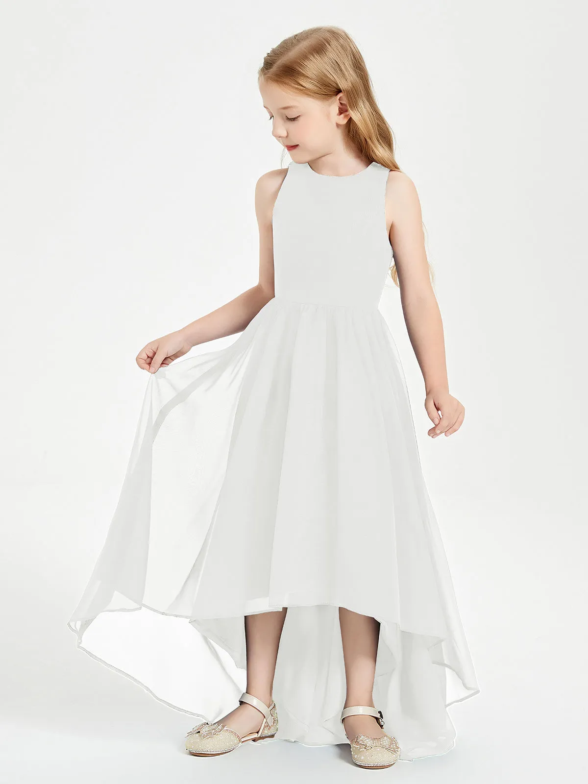 Exquisite Asymmetrical Junior Bridesmaid Dresses Scoop Neck Ivory